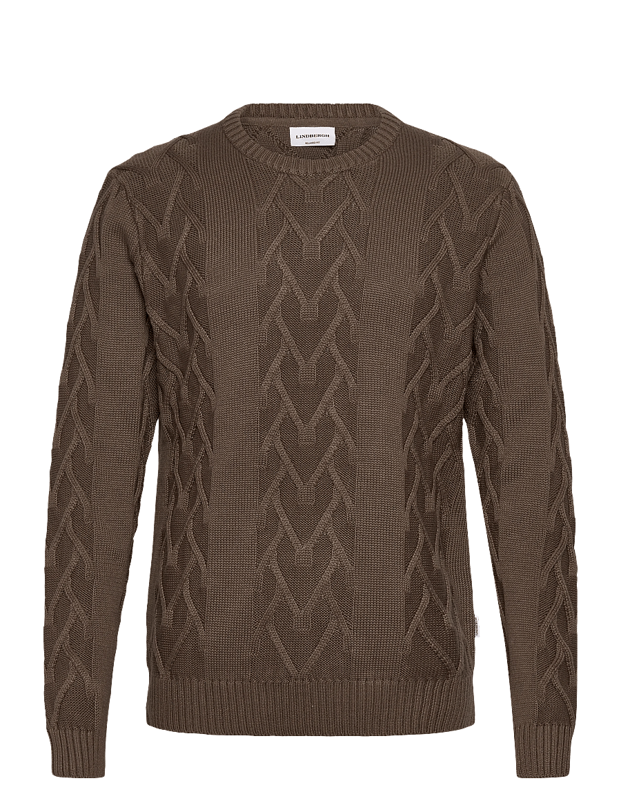 Lindbergh - Cable o-neck knit - rundhalsad - brown mel - 0