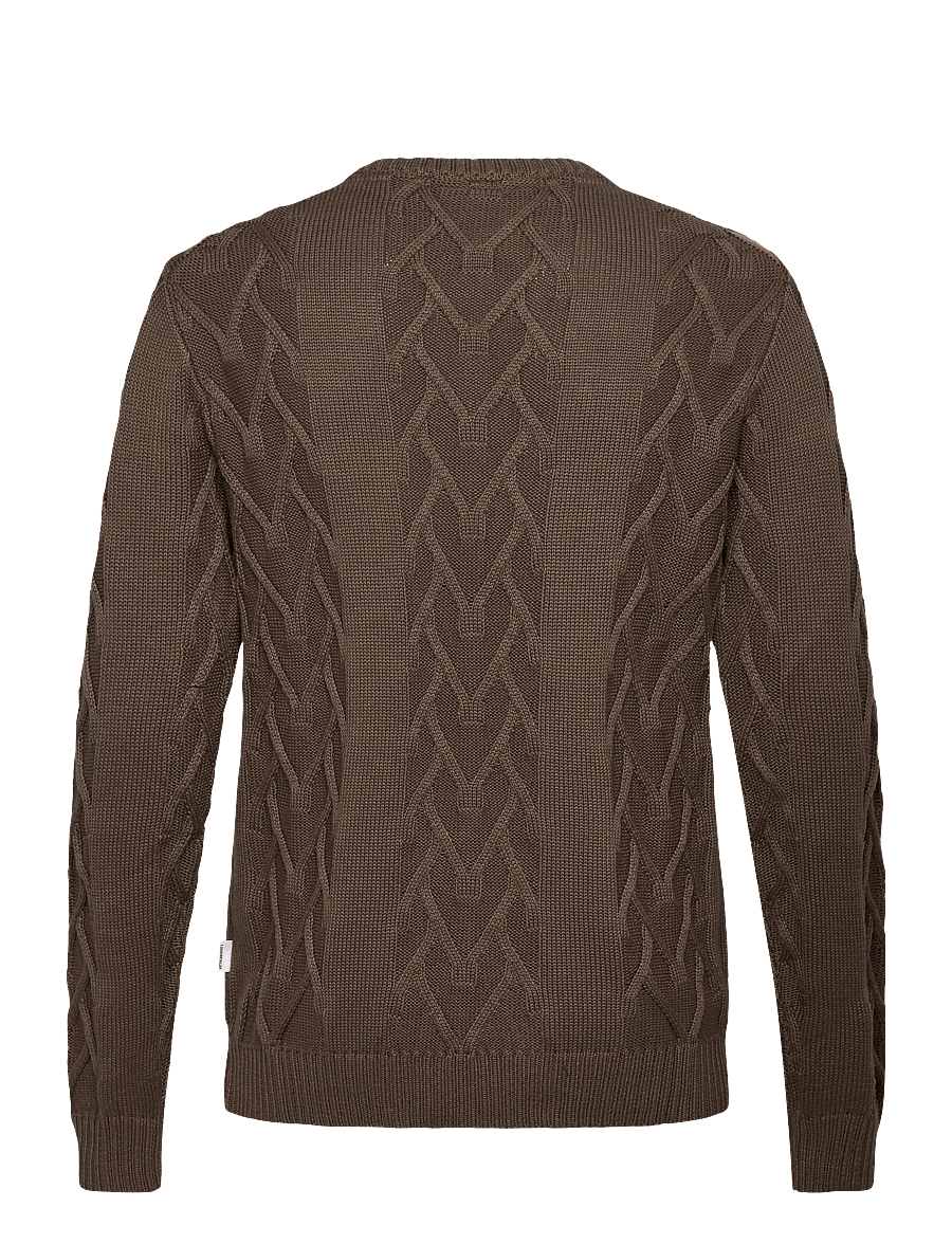 Lindbergh - Cable o-neck knit - rundhalsad - brown mel - 1