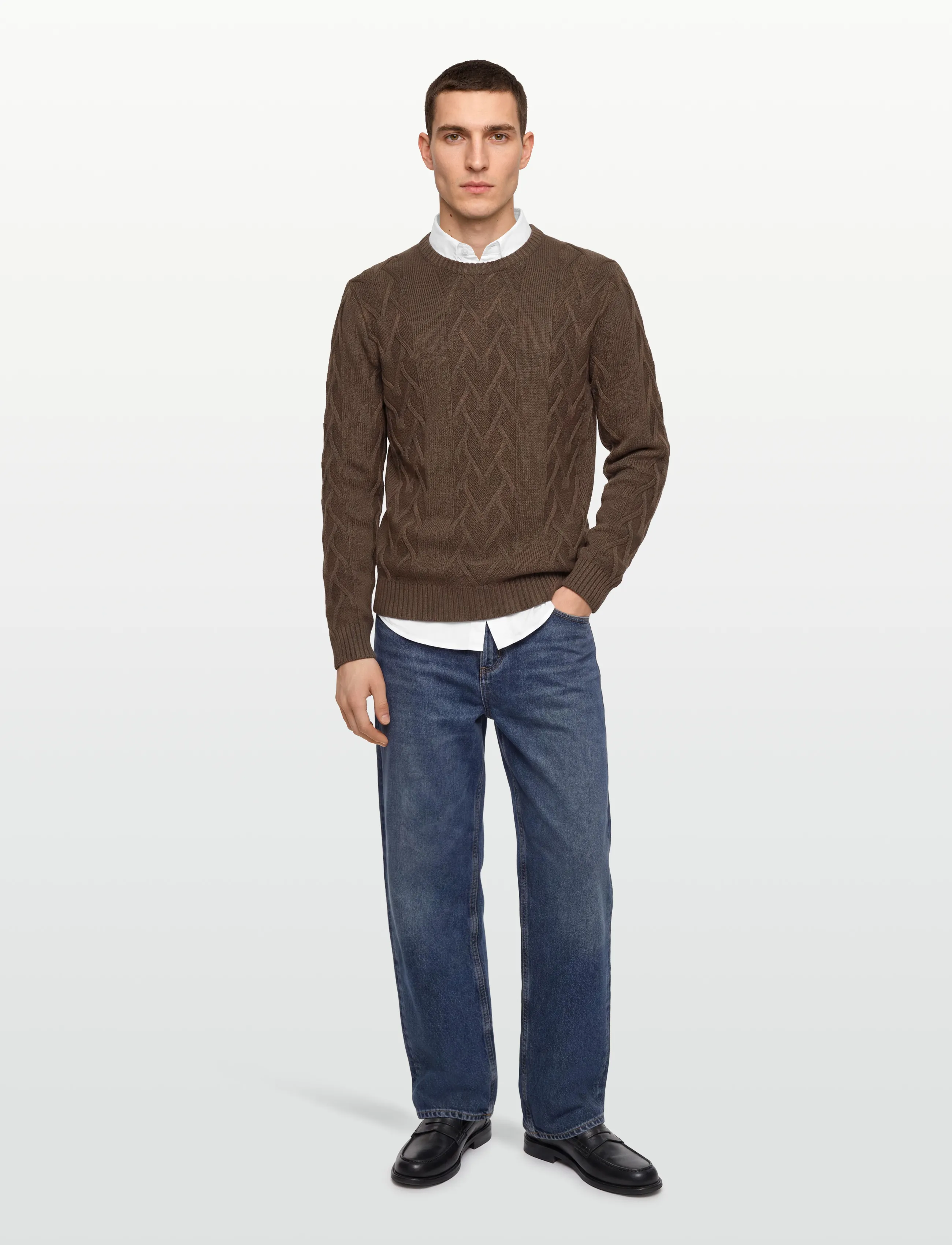 Lindbergh Cable O-Neck Knit, S, Brown, Strik > Runde Halse, Herre
