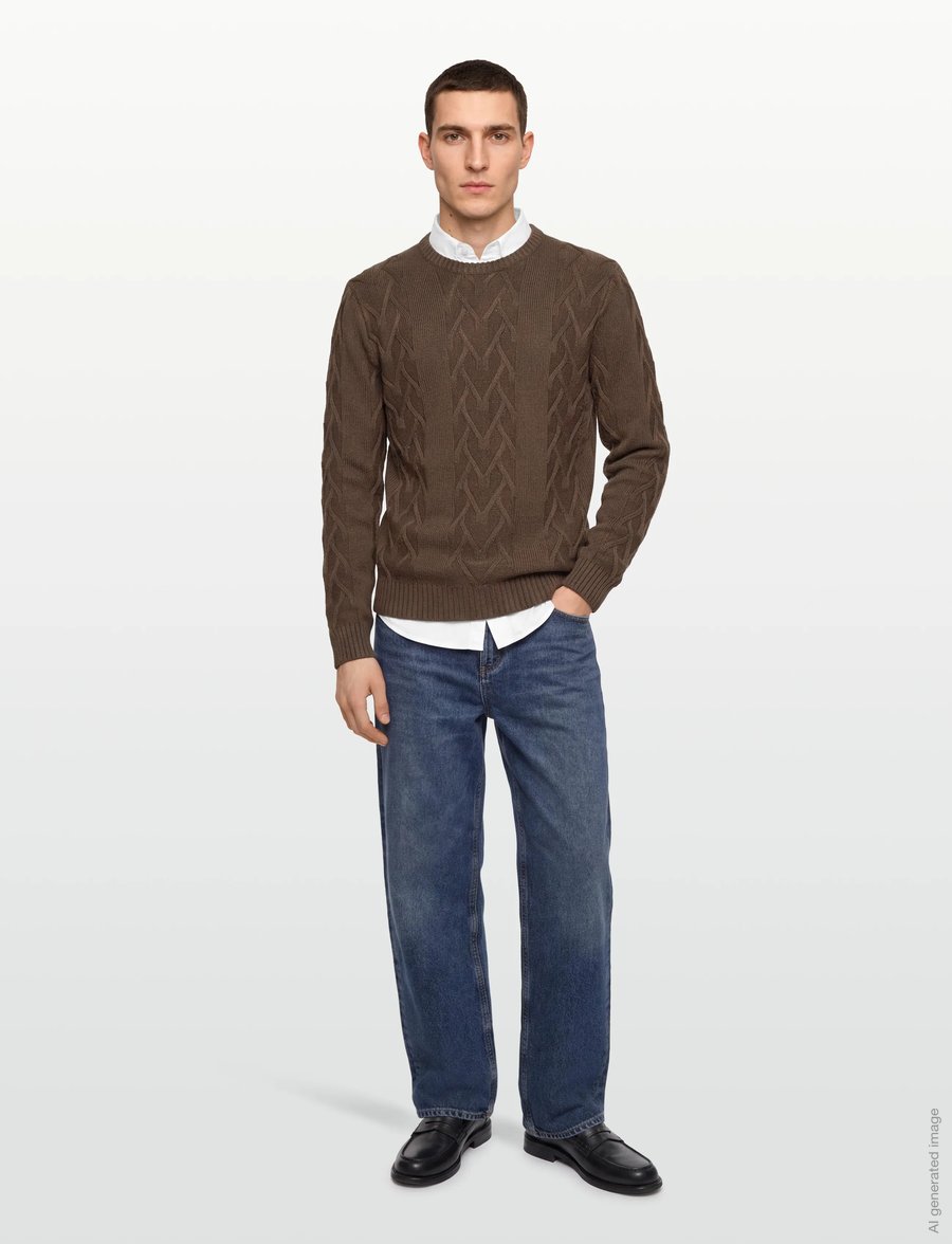 Lindbergh - Cable o-neck knit - rundhals - brown mel - 0