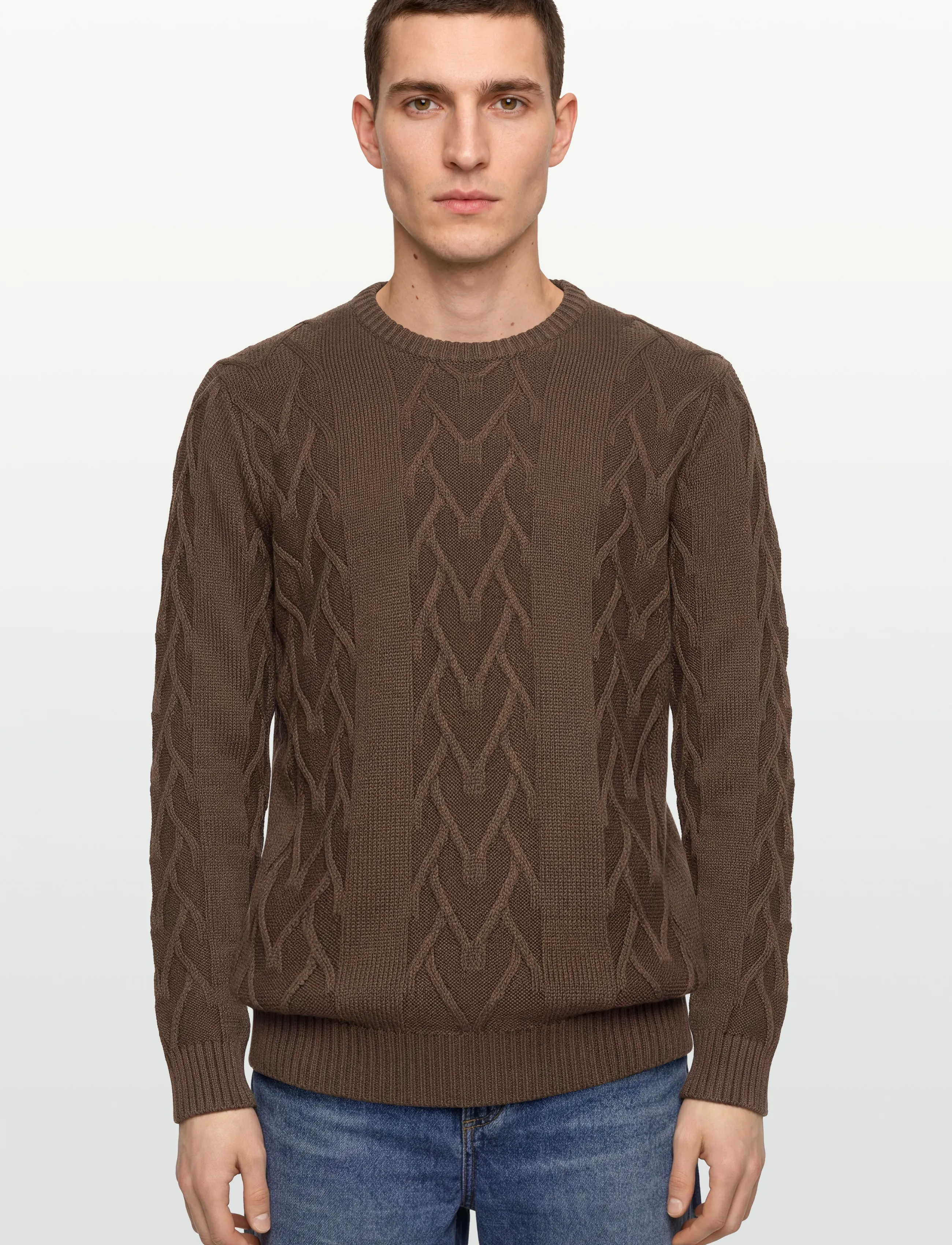 Lindbergh - Cable o-neck knit - basic knitwear - brown mel - 3