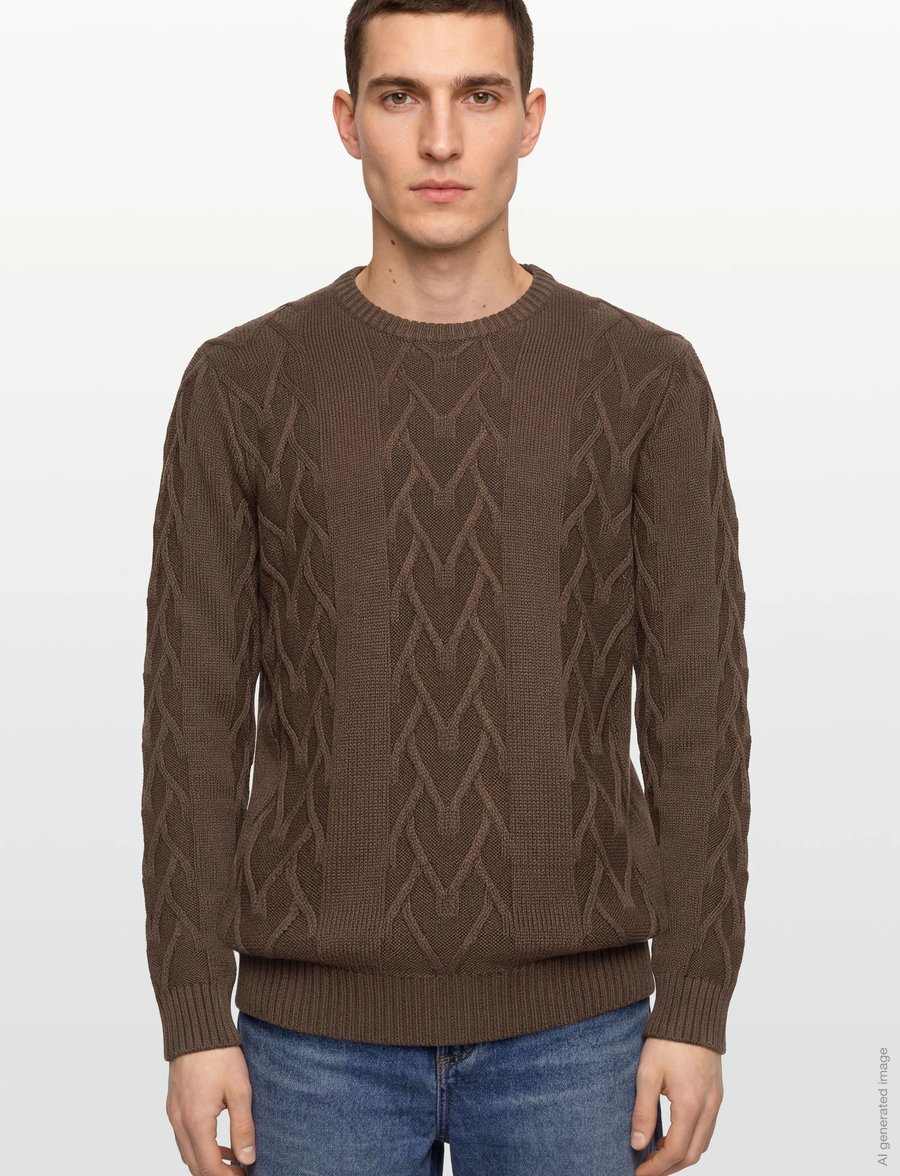 Lindbergh - Cable o-neck knit - rundhals - brown mel - 3