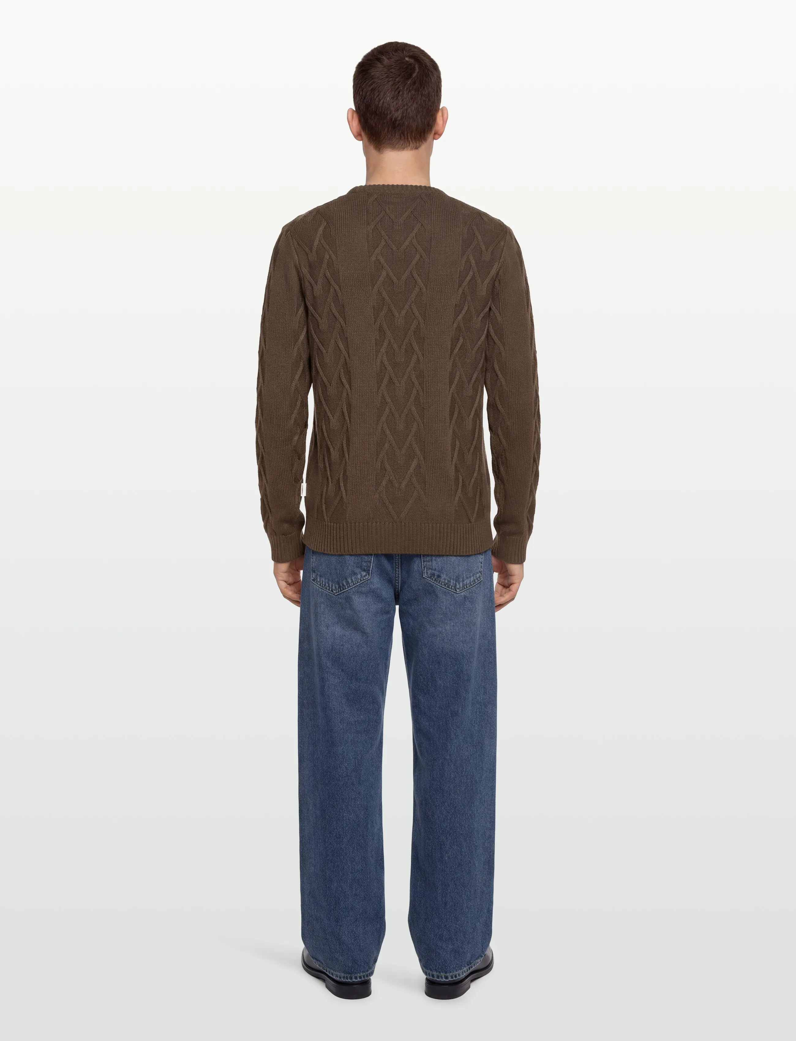 Lindbergh - Cable o-neck knit - basic knitwear - brown mel - 4