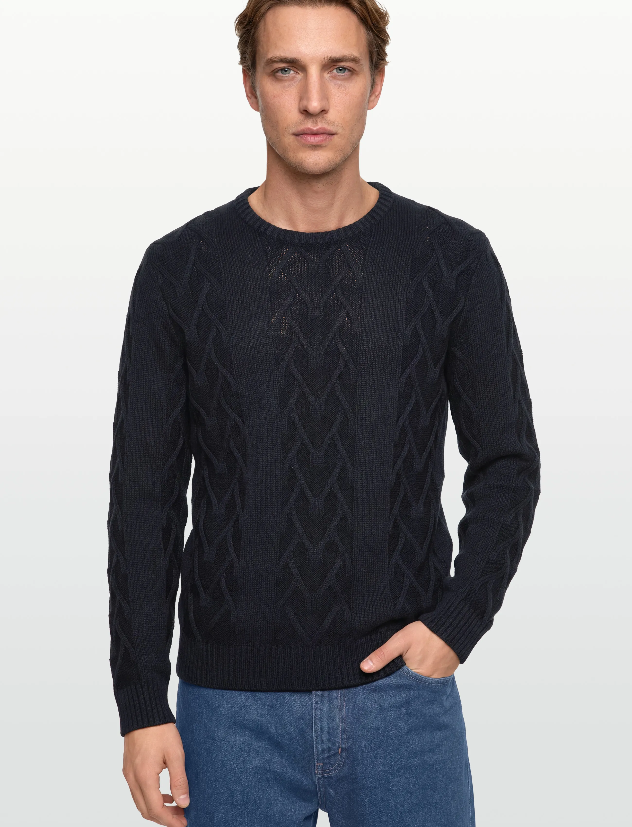 Lindbergh - Cable o-neck knit - rundhals - navy - 3