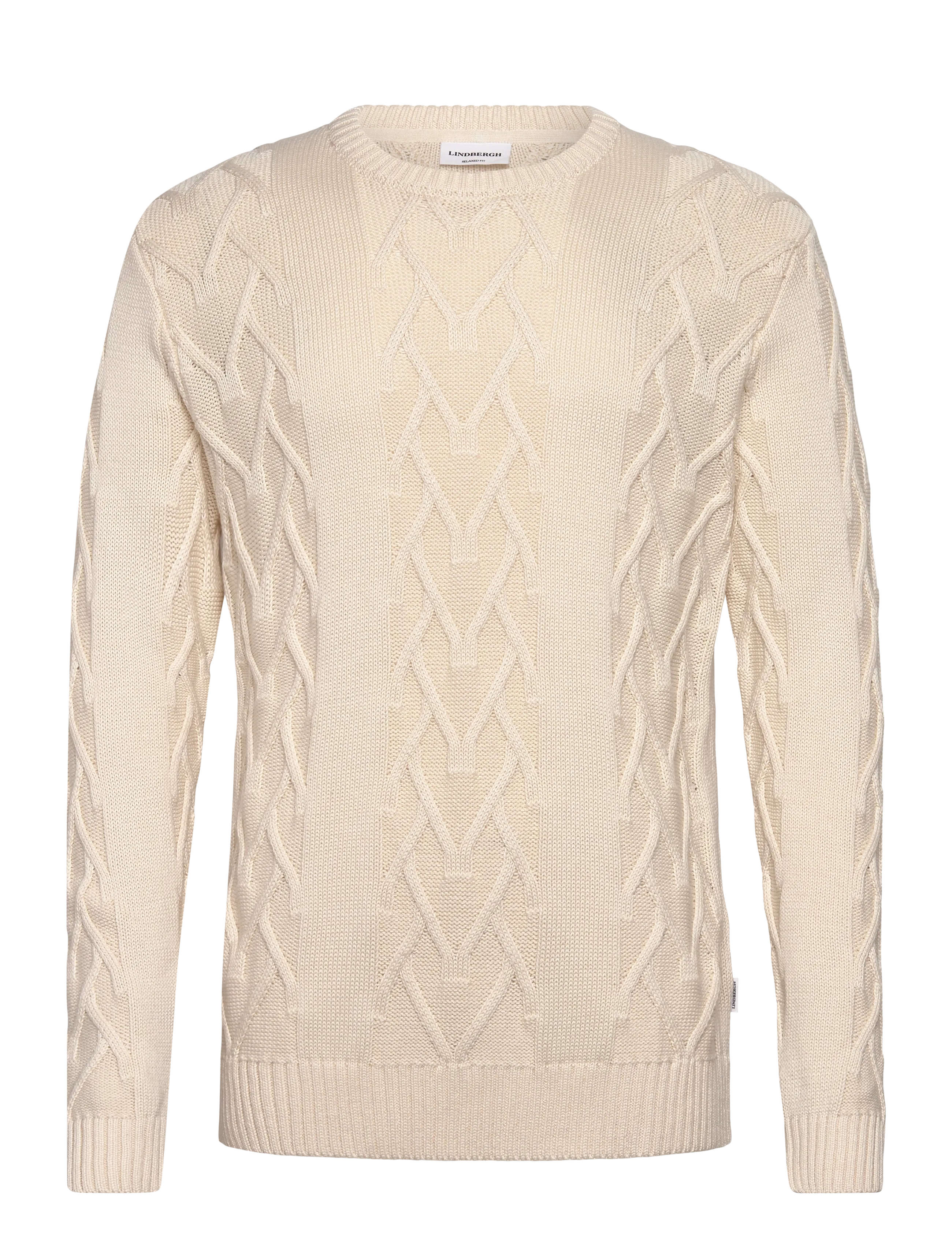 LINDBERGH Cable O-Neck Knit Cream - M - Herren