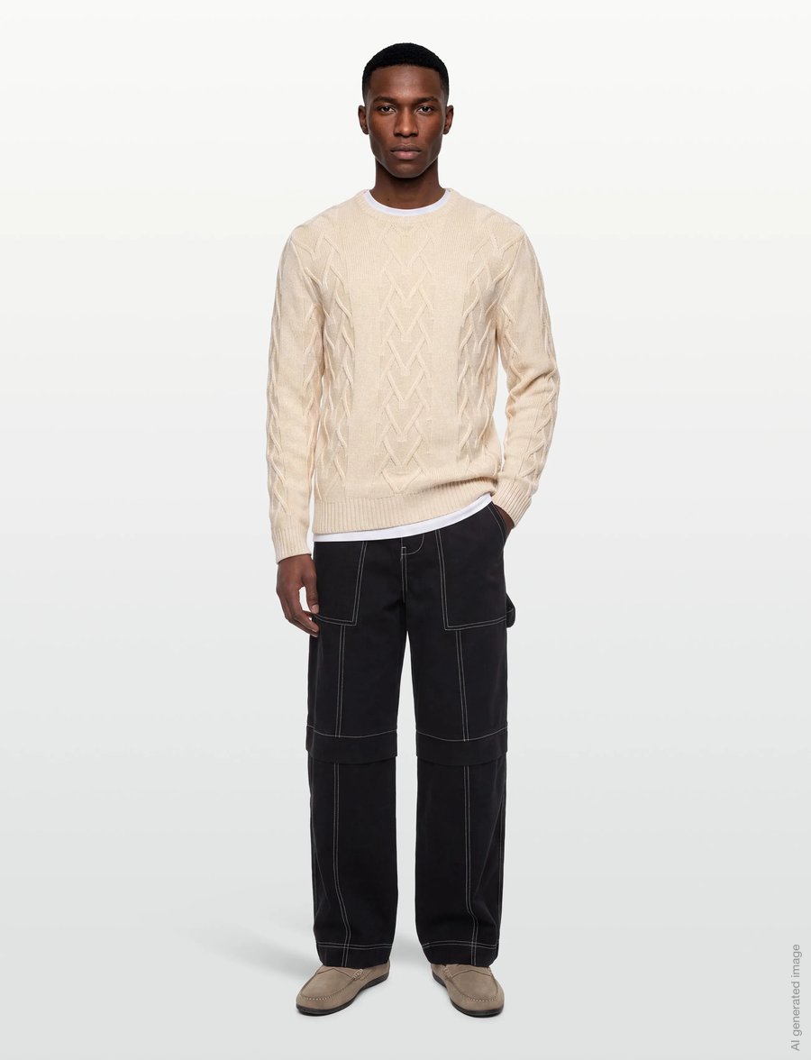 Lindbergh - Cable o-neck knit - rund hals - off white - 0