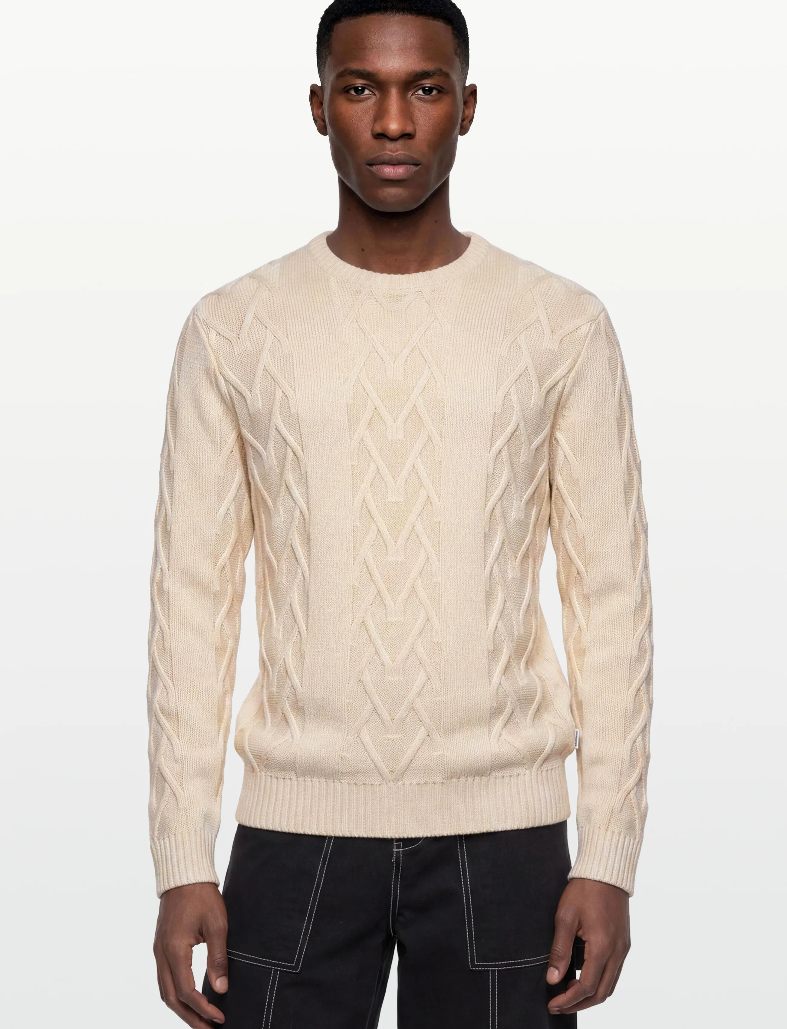 Lindbergh - Cable o-neck knit - rund hals - off white - 3