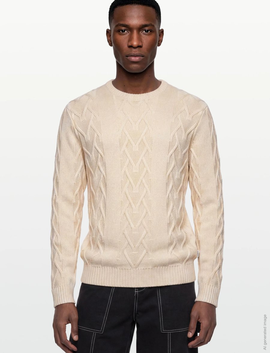 Lindbergh - Cable o-neck knit - rund hals - off white - 3