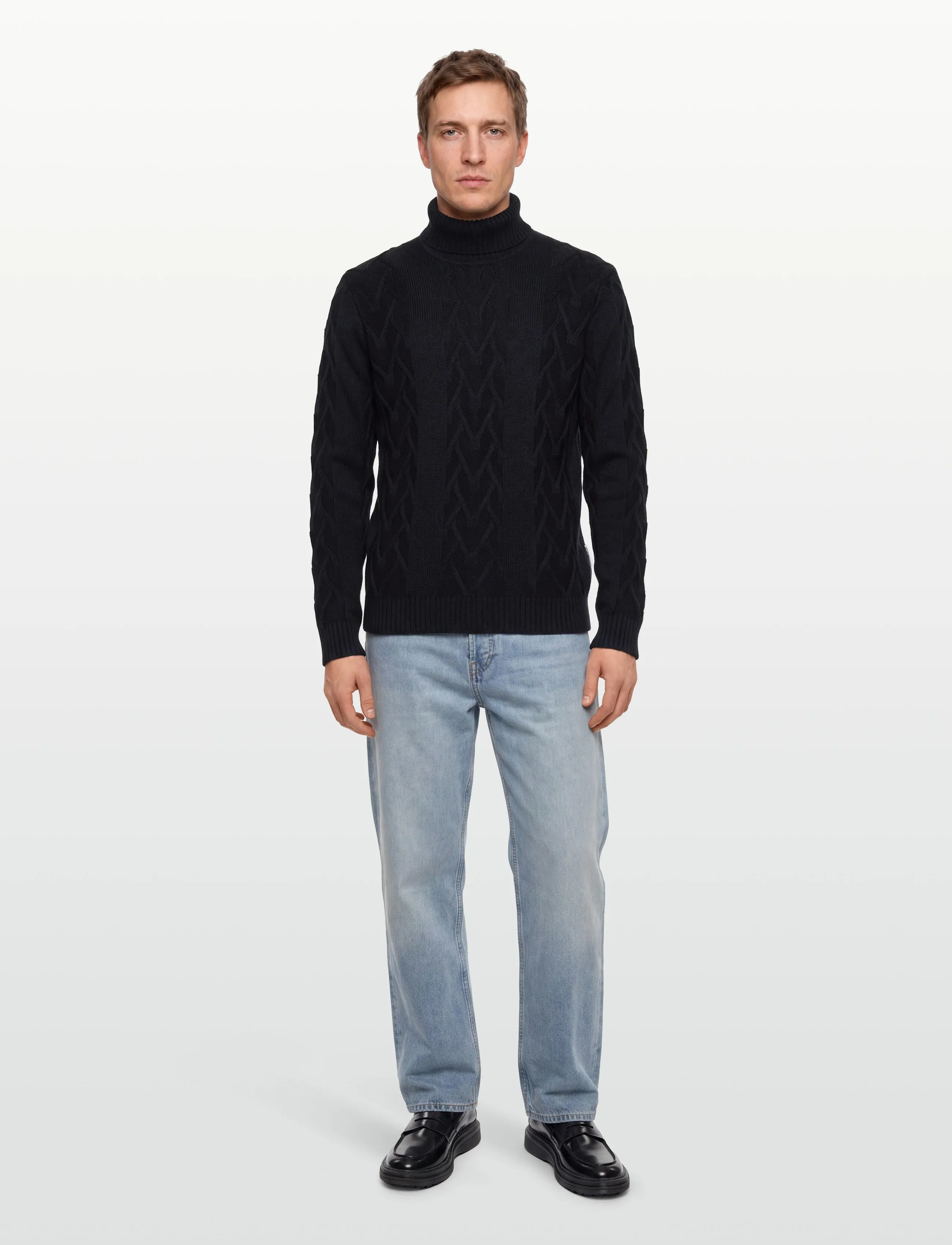 Lindbergh Cable Roll-Neck Knit, M, Navy, Strik > Rullekraves, Herre