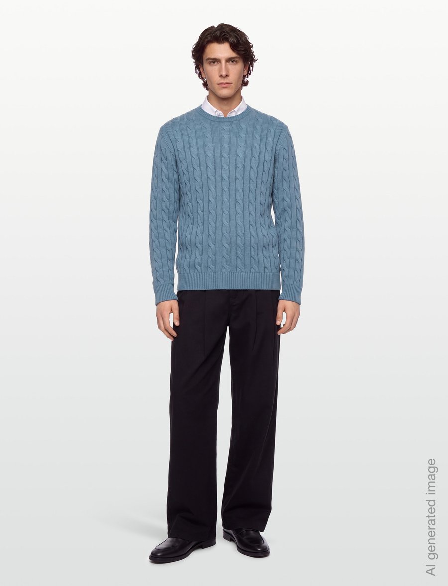 Lindbergh - Cabel knit - Ümara kaelusega - mid blue - 0