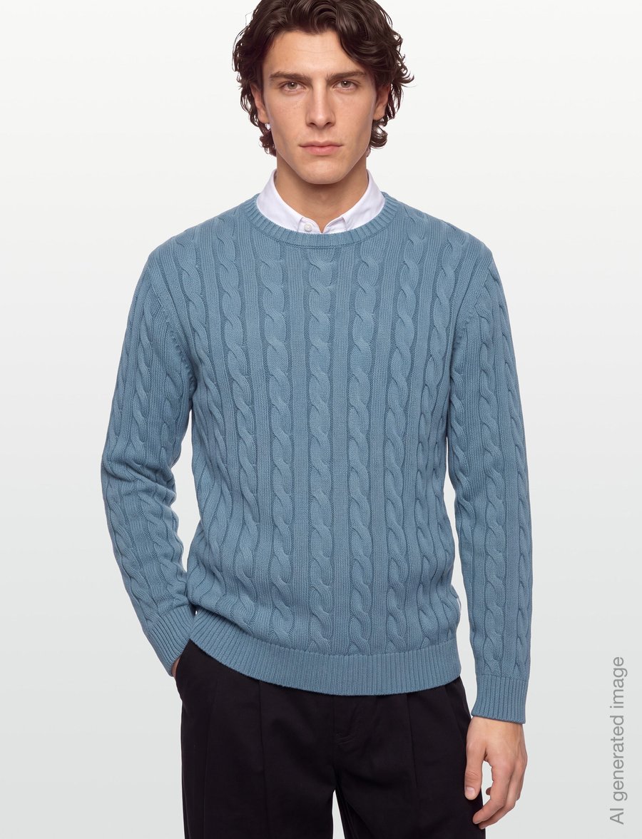 Lindbergh - Cabel knit - Ümara kaelusega - mid blue - 3