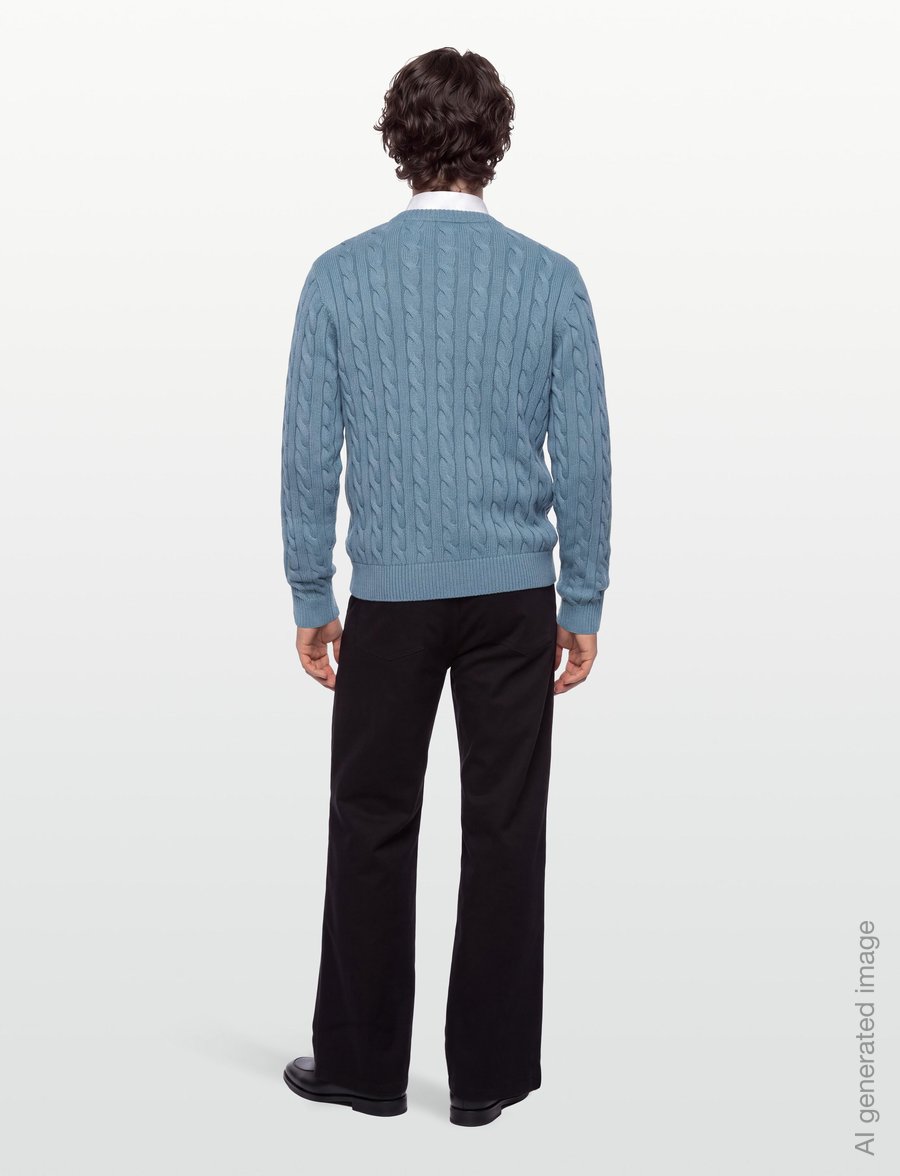 Lindbergh - Cabel knit - Ümara kaelusega - mid blue - 4