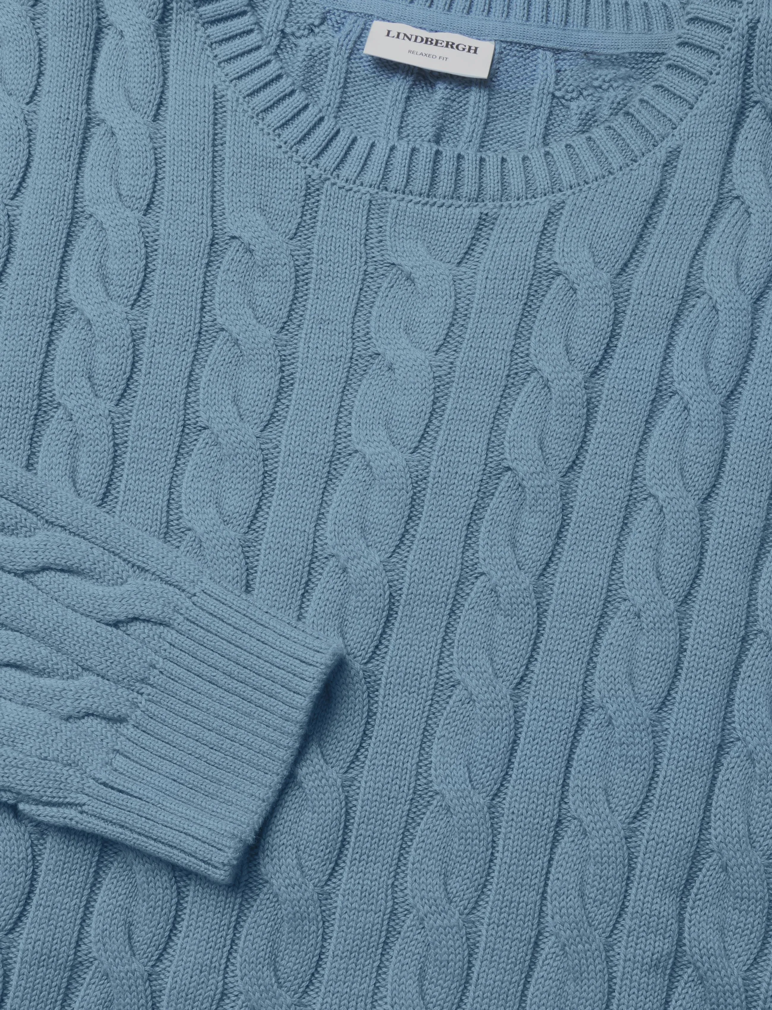 Lindbergh - Cabel knit - round necks - mid blue - 2