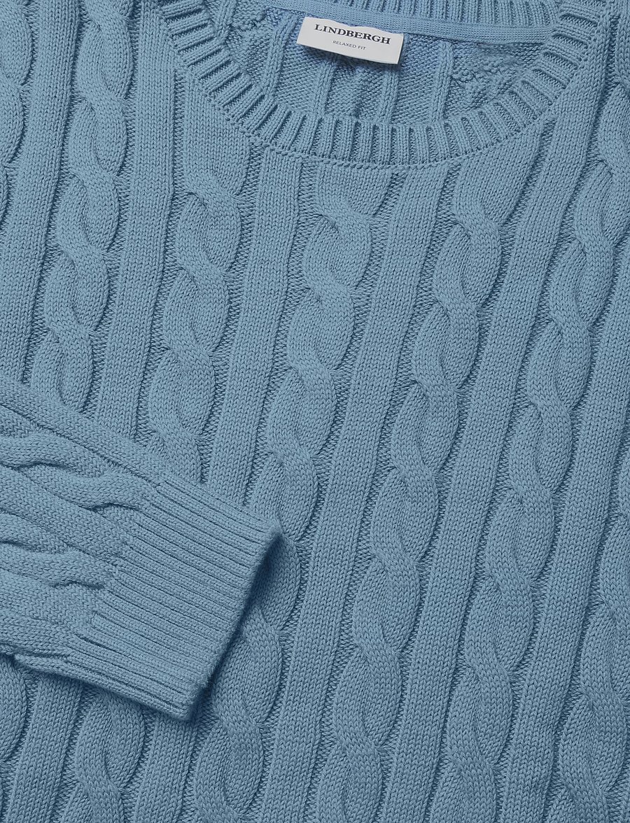 Lindbergh - Cabel knit - round necks - mid blue - 2