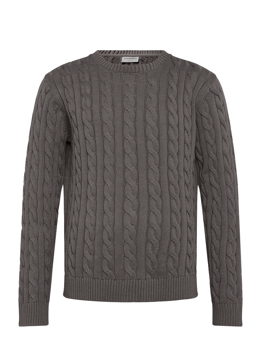 Lindbergh - Cabel knit - round necks - stone grey - 0