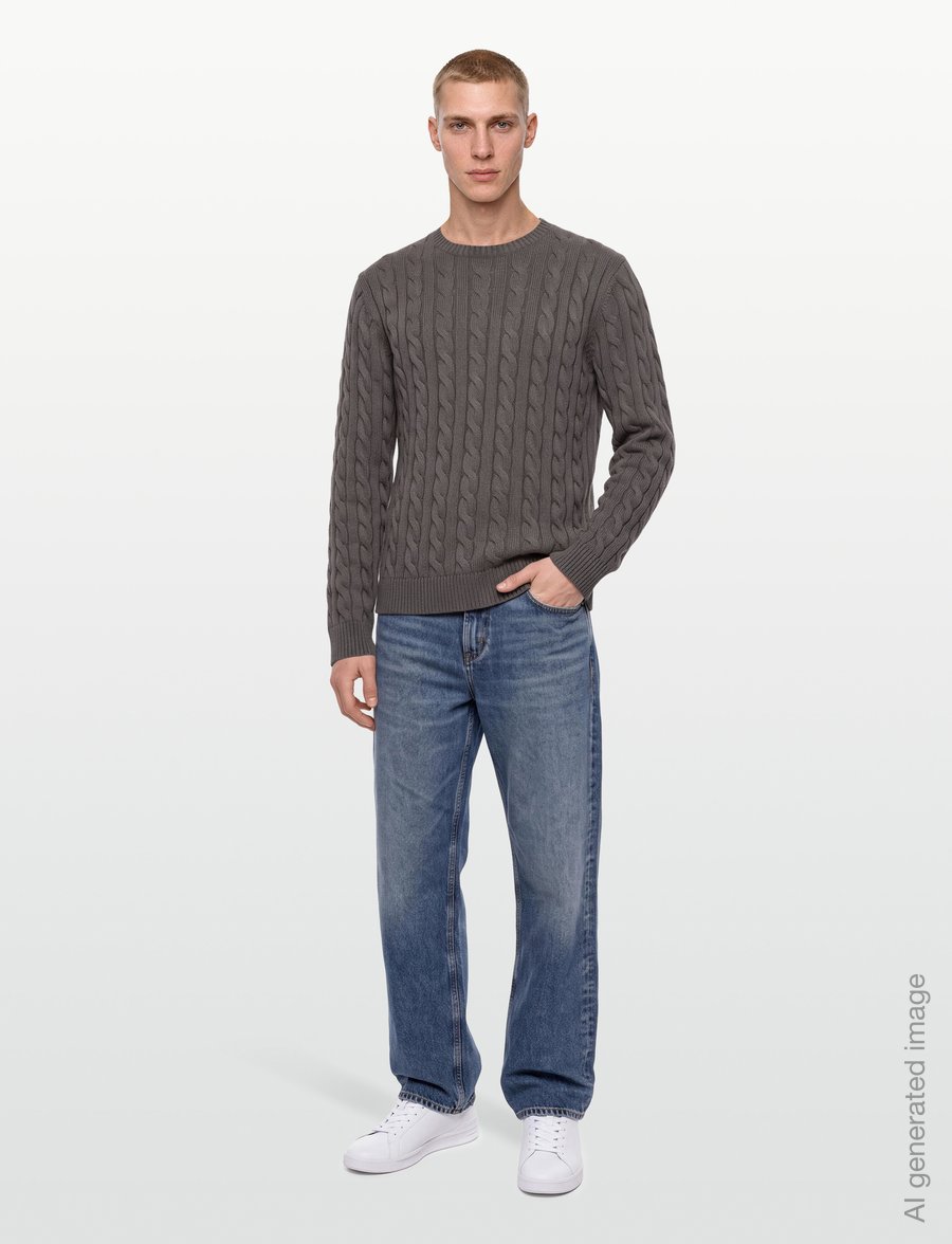 Lindbergh - Cabel knit - round necks - stone grey - 0
