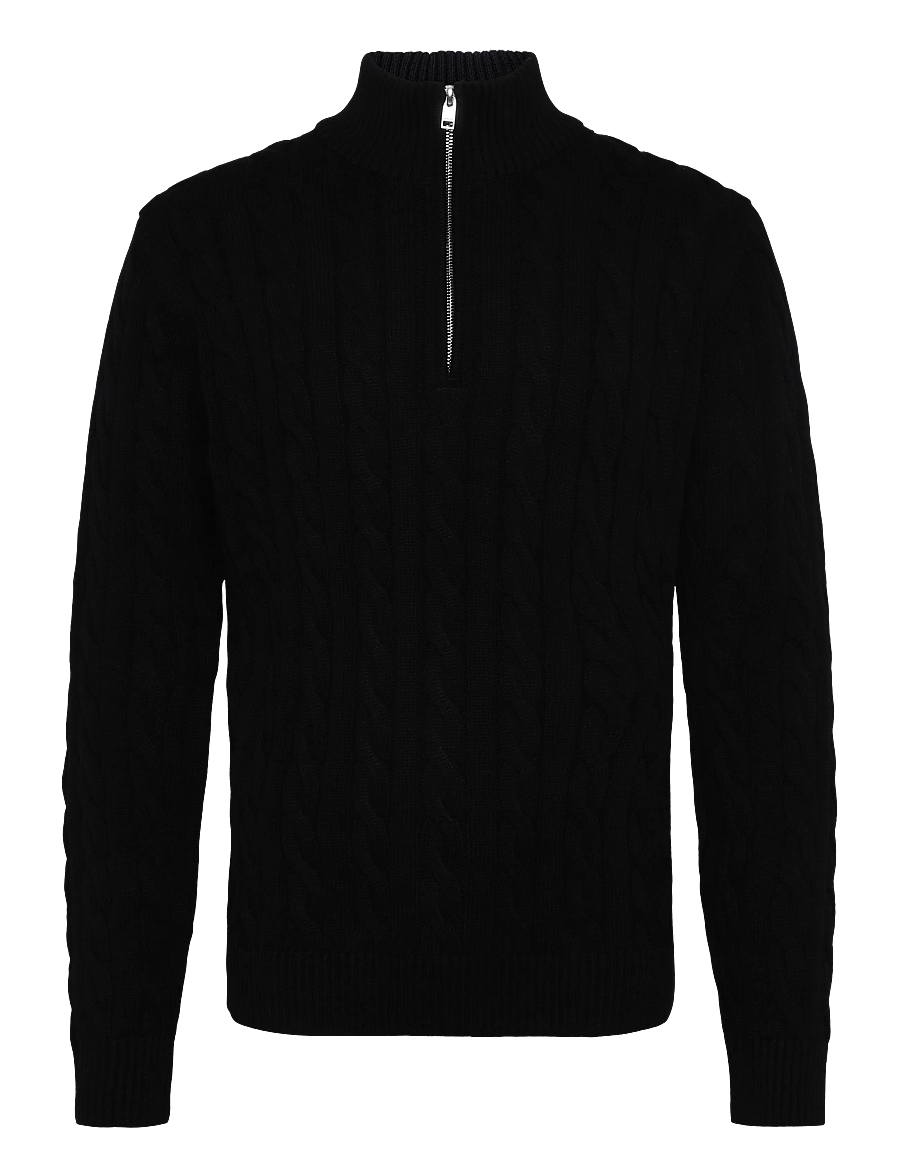 Lindbergh - Cabel zip-neck knit - half zip jumpers - black - 0