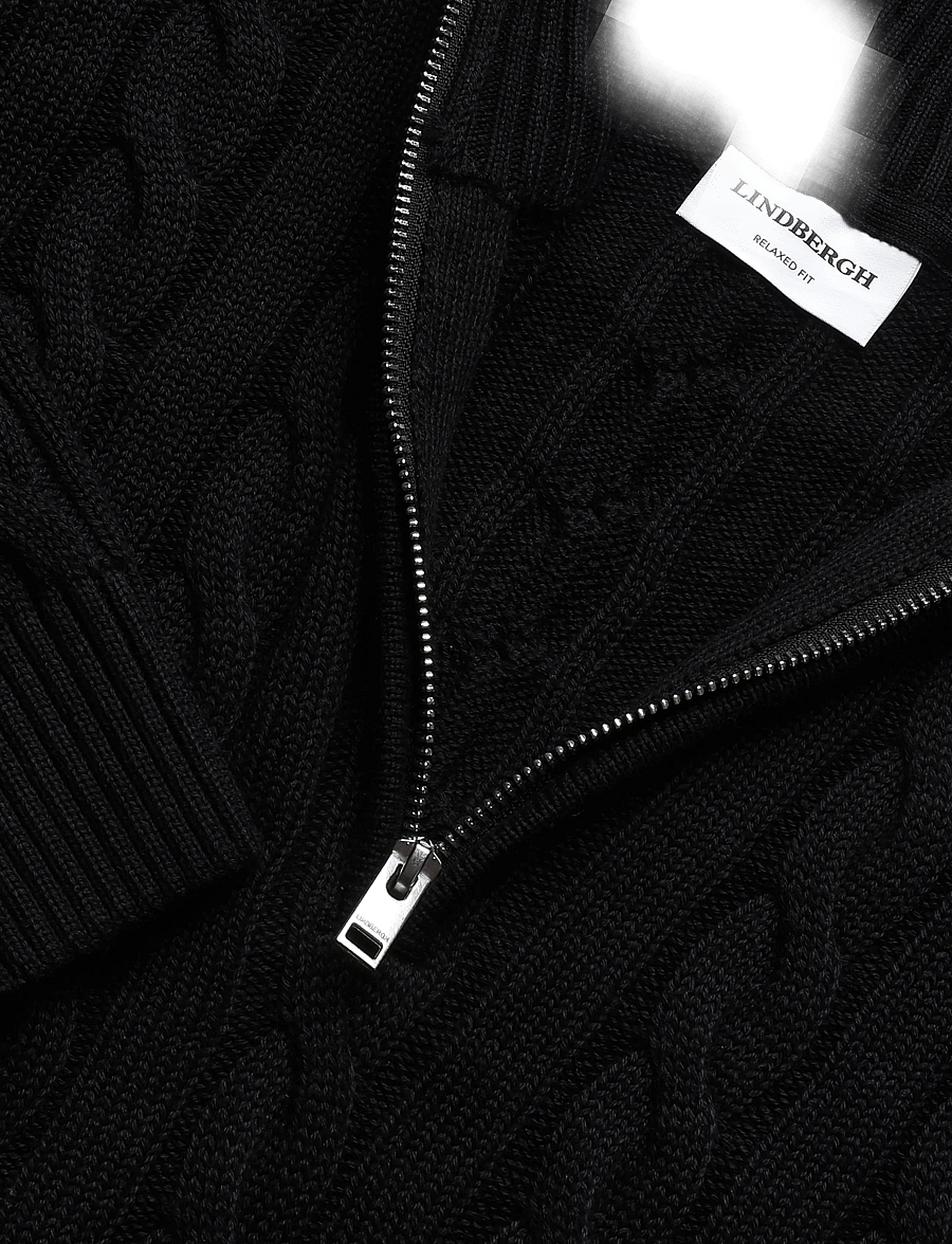 Lindbergh - Cabel zip-neck knit - half zip jumpers - black - 2