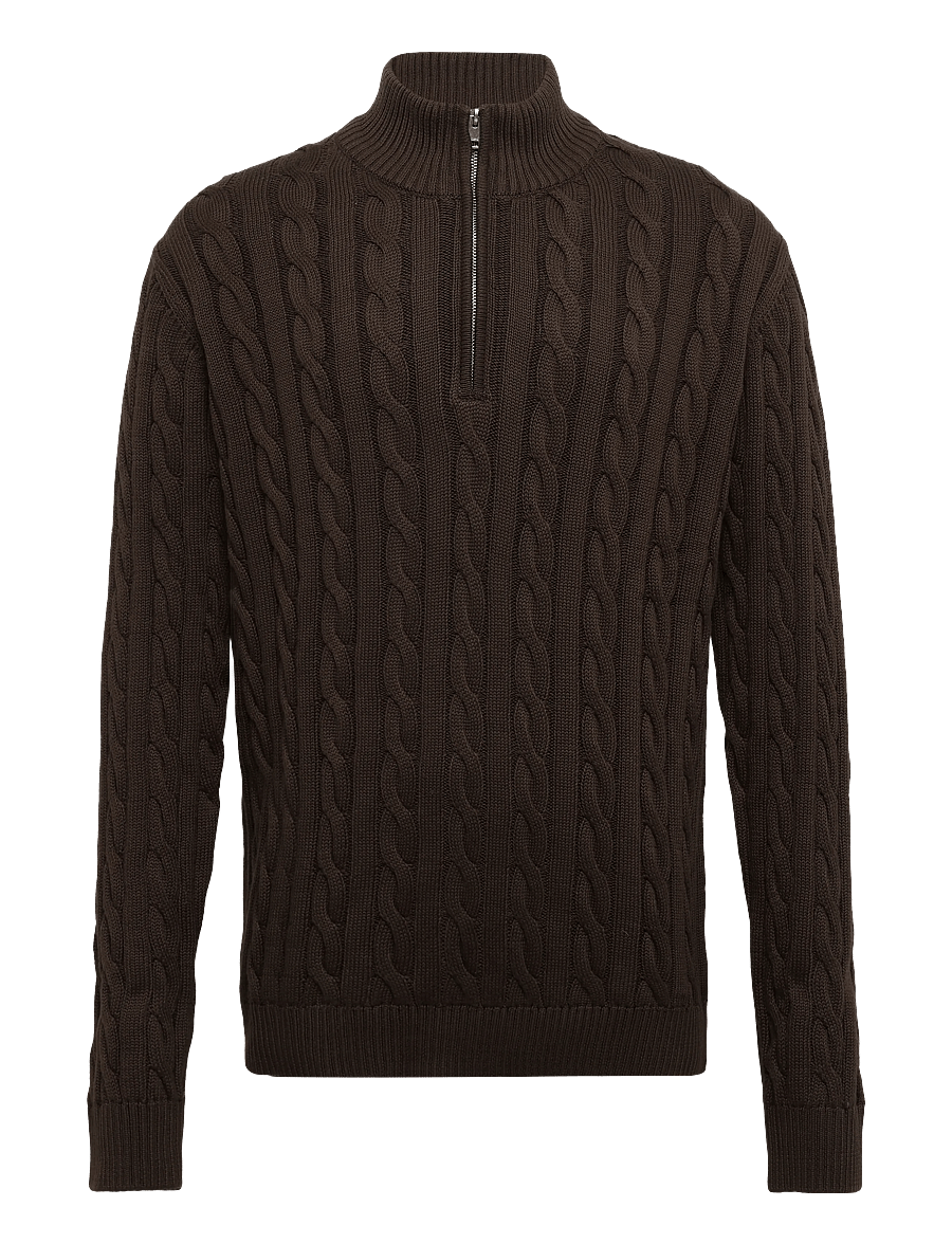 Lindbergh - Cabel zip-neck knit - half zip jumpers - dk brown - 0