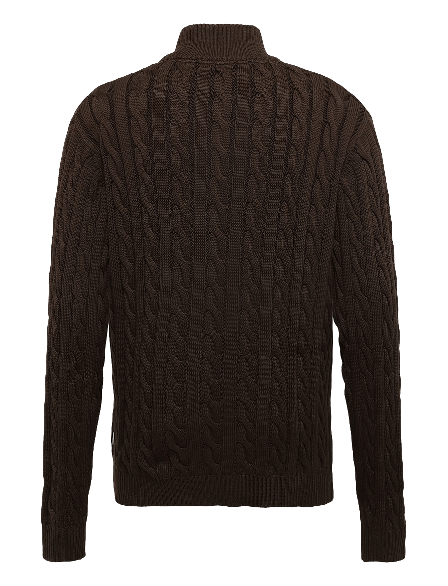 Lindbergh - Cabel zip-neck knit - half zip jumpers - dk brown - 1