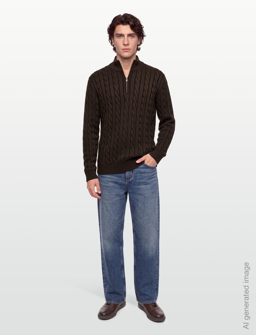 Lindbergh - Cabel zip-neck knit - half zip jumpers - dk brown - 0