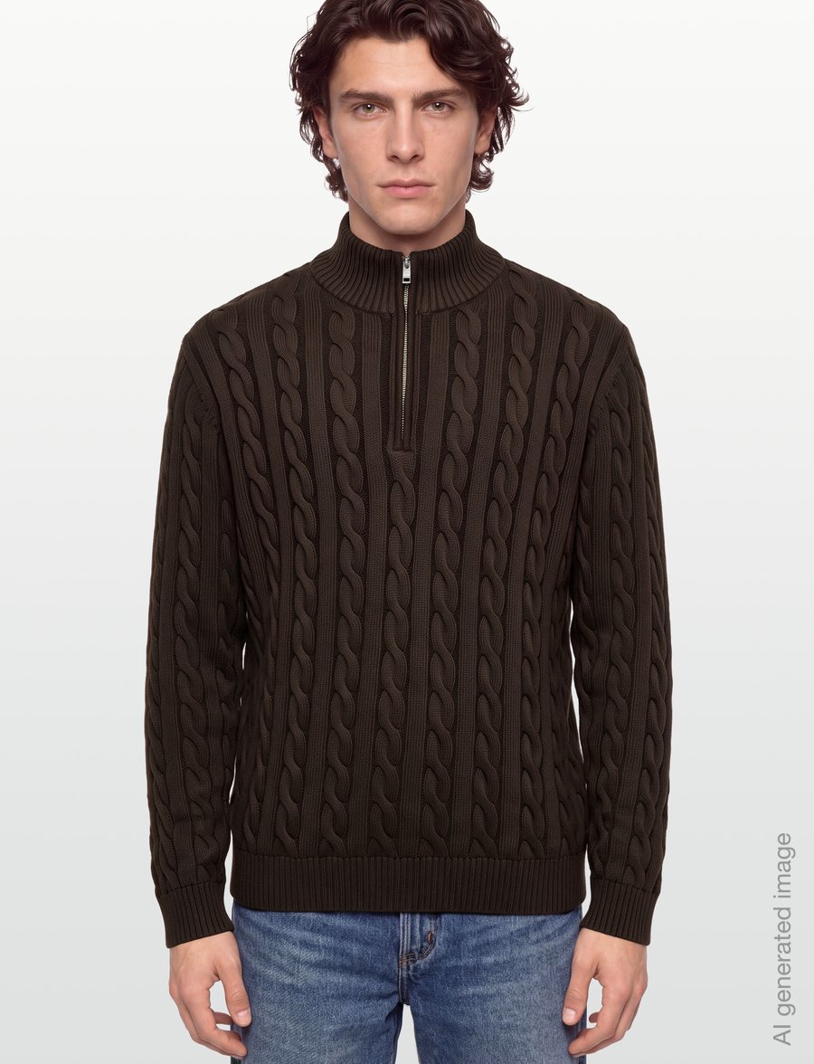Lindbergh - Cabel zip-neck knit - half zip jumpers - dk brown - 3
