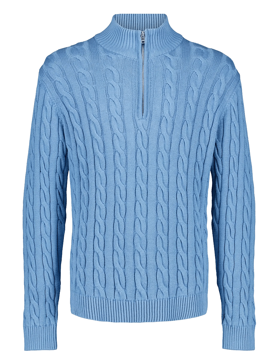 Lindbergh - Cabel zip-neck knit - mid blue - 0