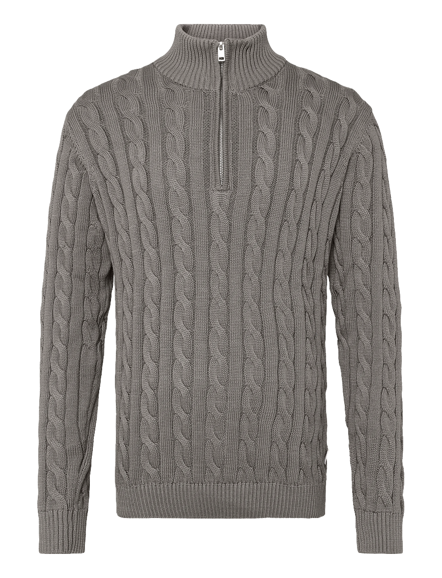 Lindbergh - Cabel zip-neck knit - half zip jumpers - stone grey - 0