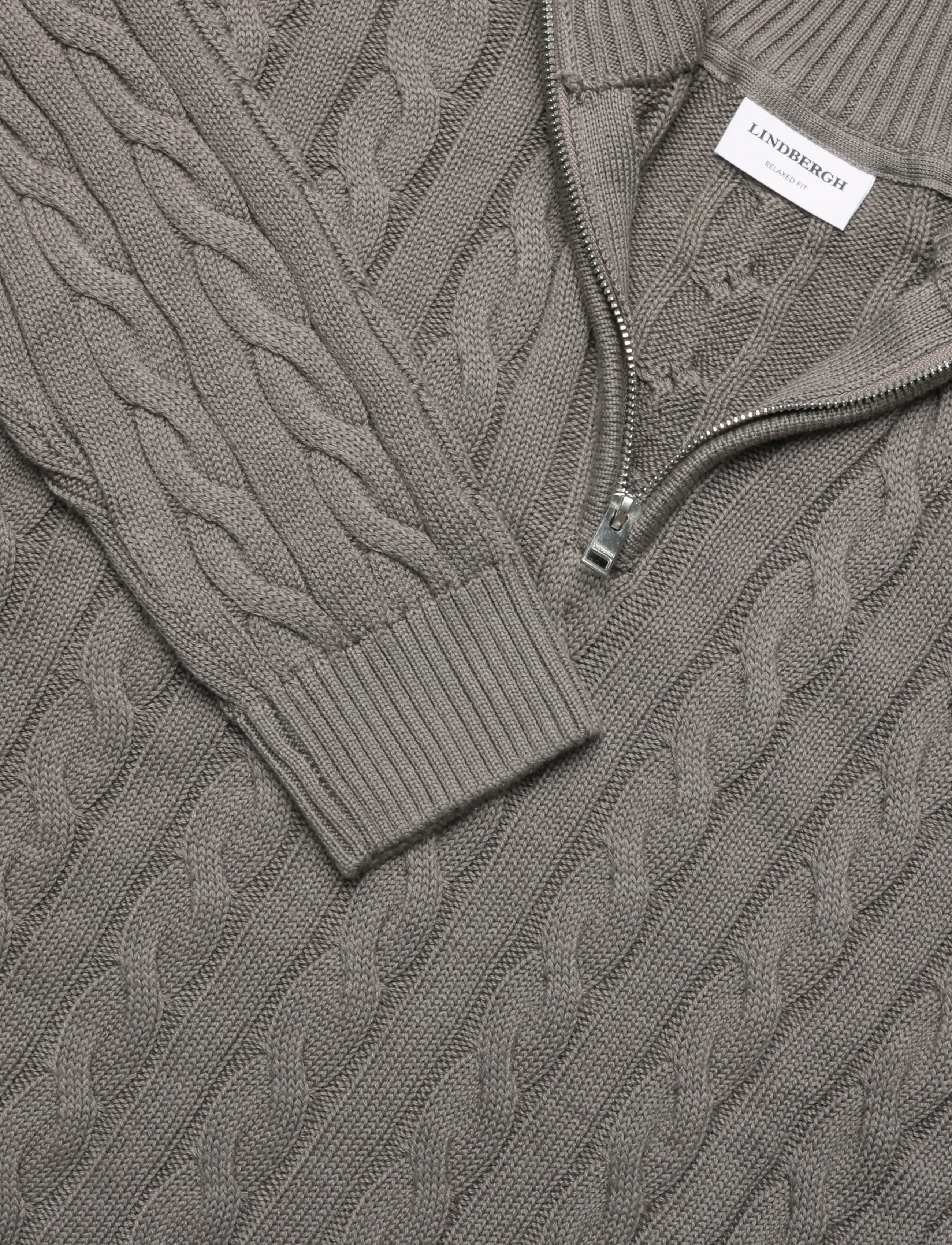 Lindbergh - Cabel zip-neck knit - half zip jumpers - stone grey - 2