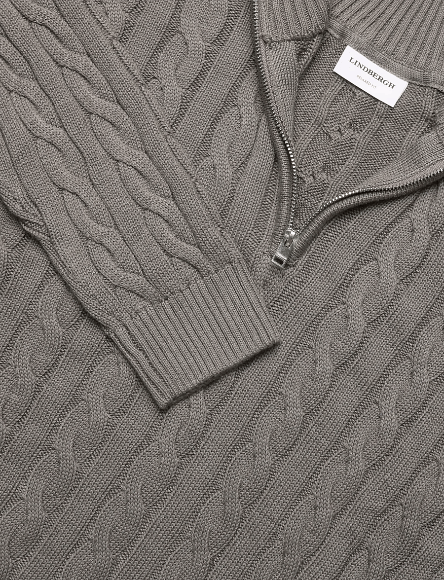 Lindbergh - Cabel zip-neck knit - half zip jumpers - stone grey - 2
