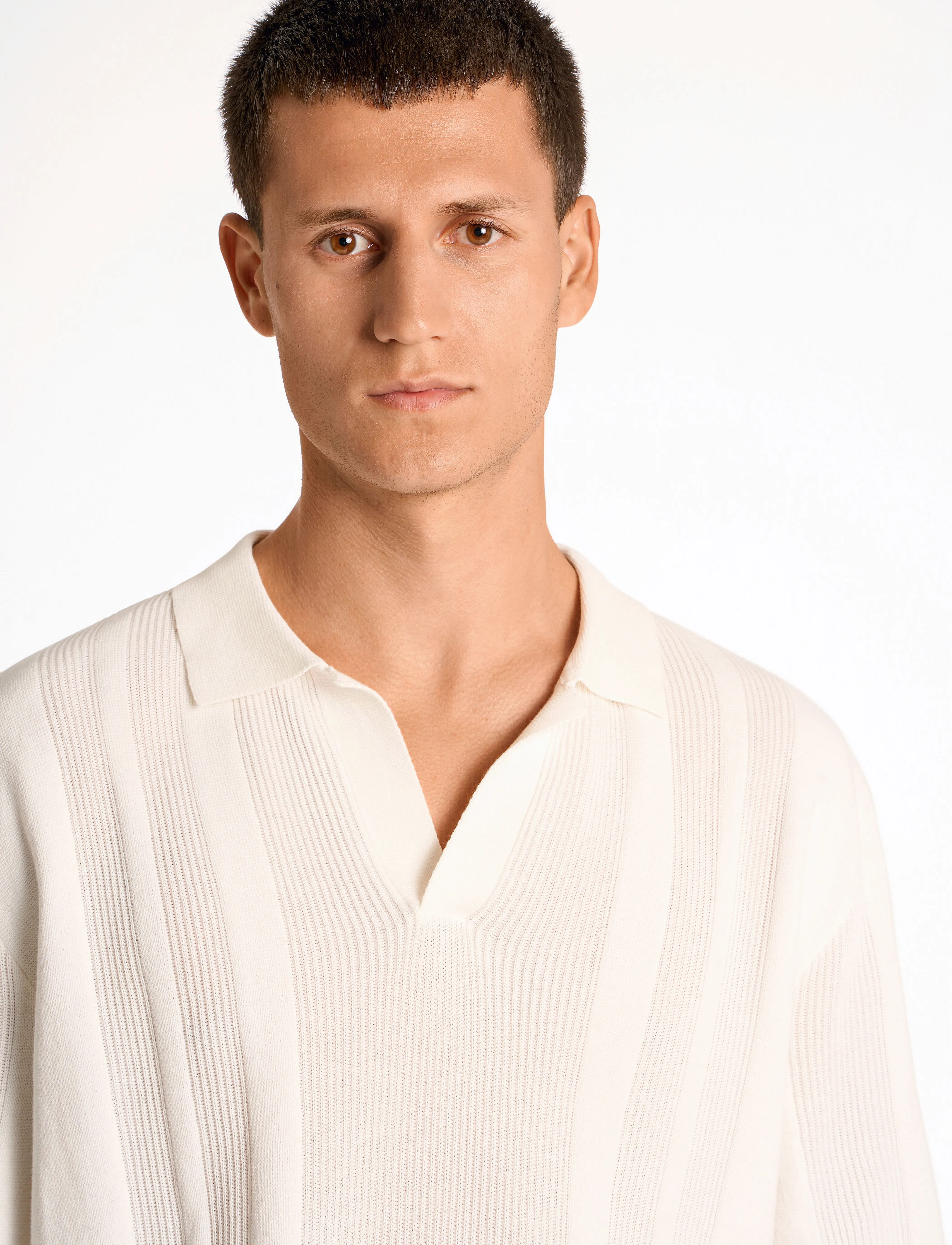 Lindbergh - Knitted S/S polo - perusneuleet - salt white - 5