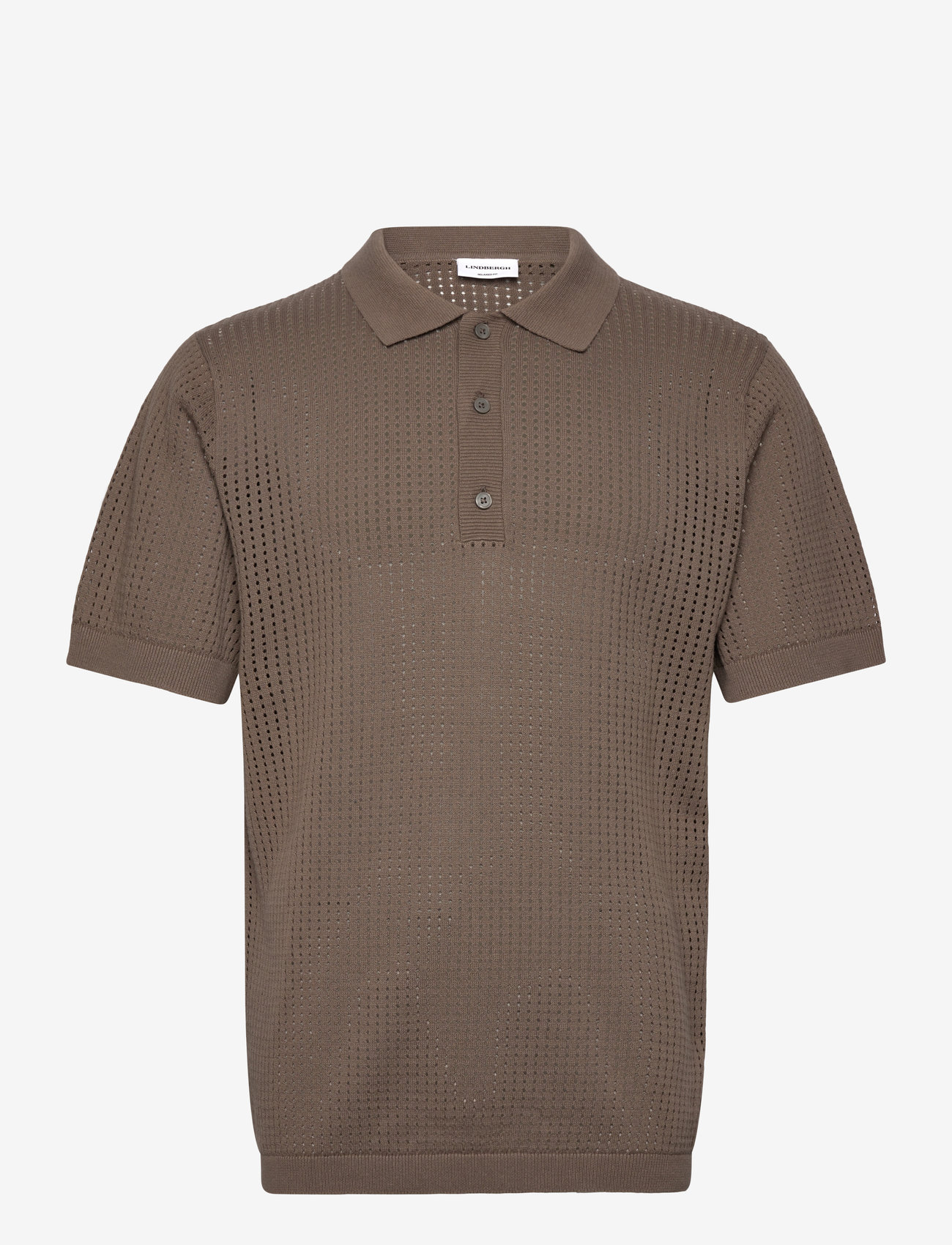 Lindbergh - Crochet knitted S/S v-neck polo - polostrik - dk stone - 1