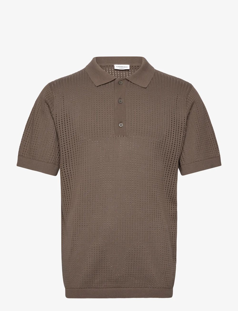 Lindbergh - Crochet knitted S/S v-neck polo - kootud polosärgid - dk stone - 1