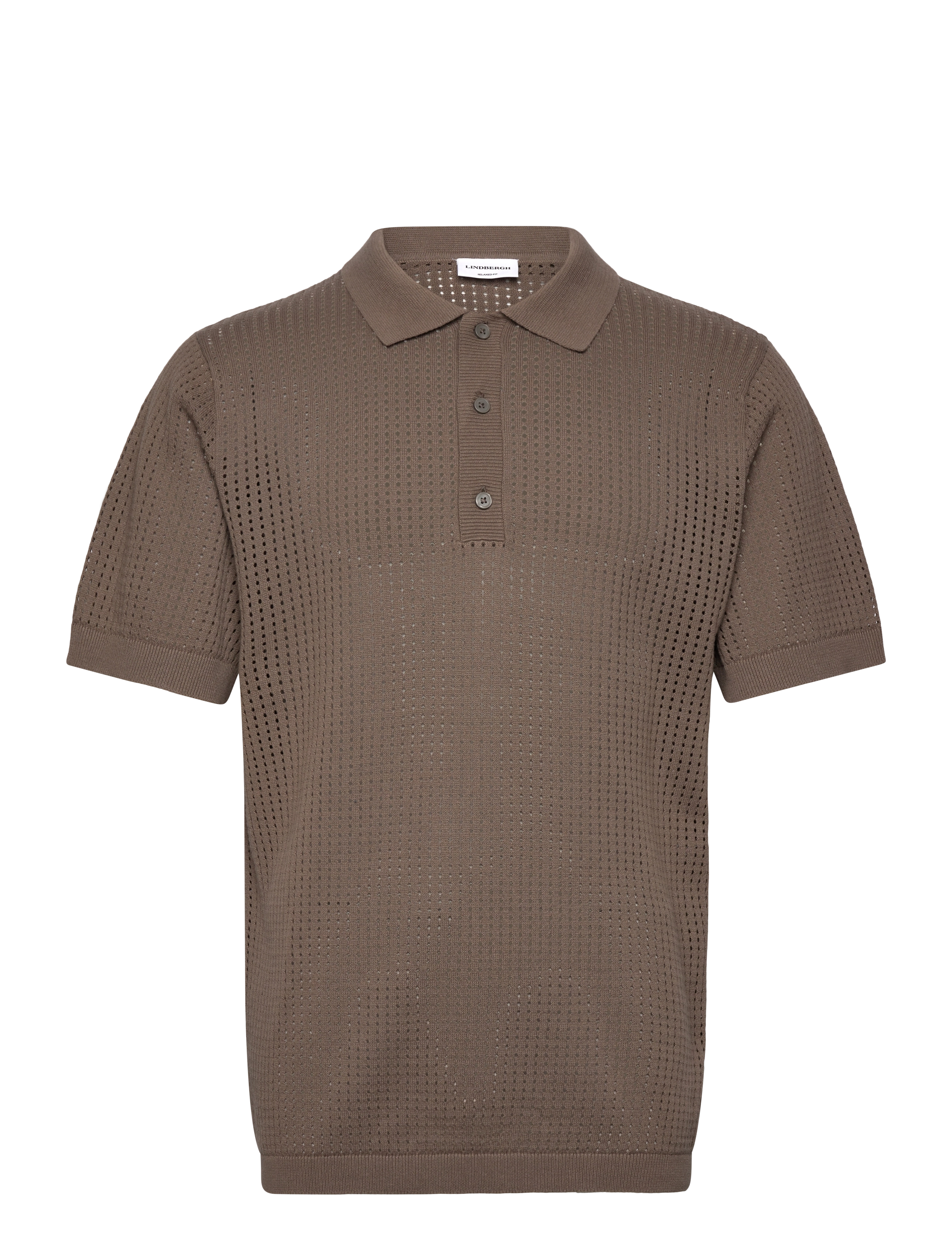 Lindbergh Crochet knitted S/S v-neck polo - Strik - DK STONE / brown