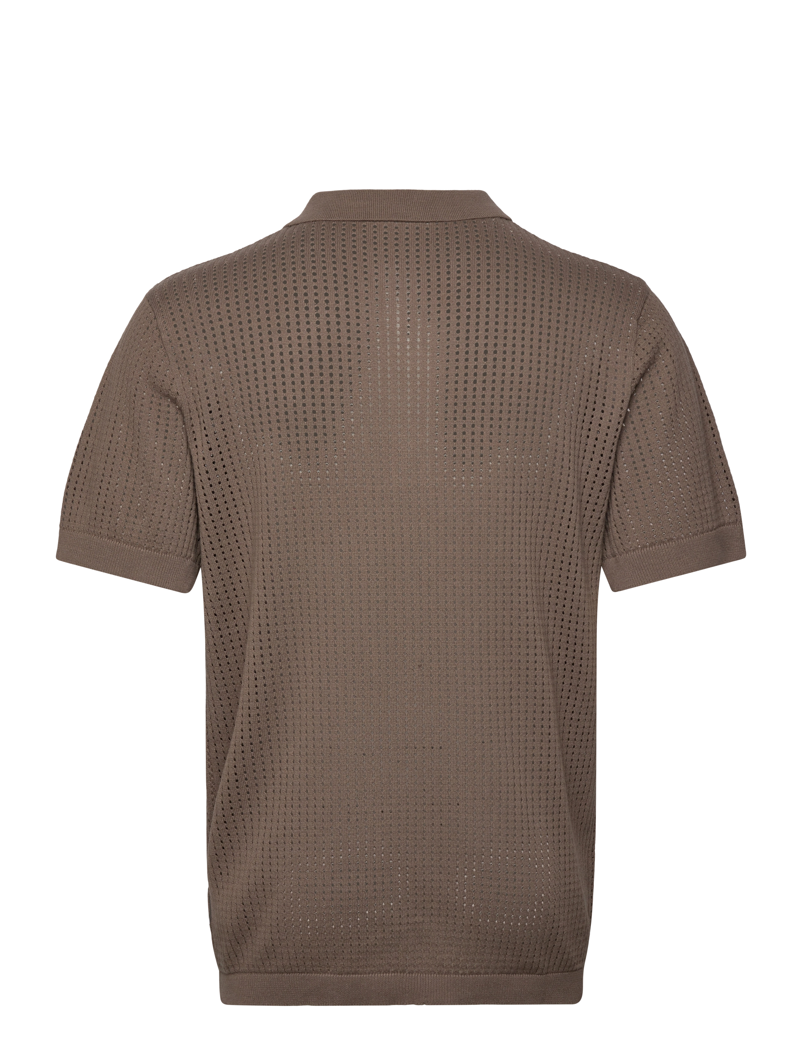 Lindbergh - Crochet knitted S/S v-neck polo - polostrik - dk stone - 2