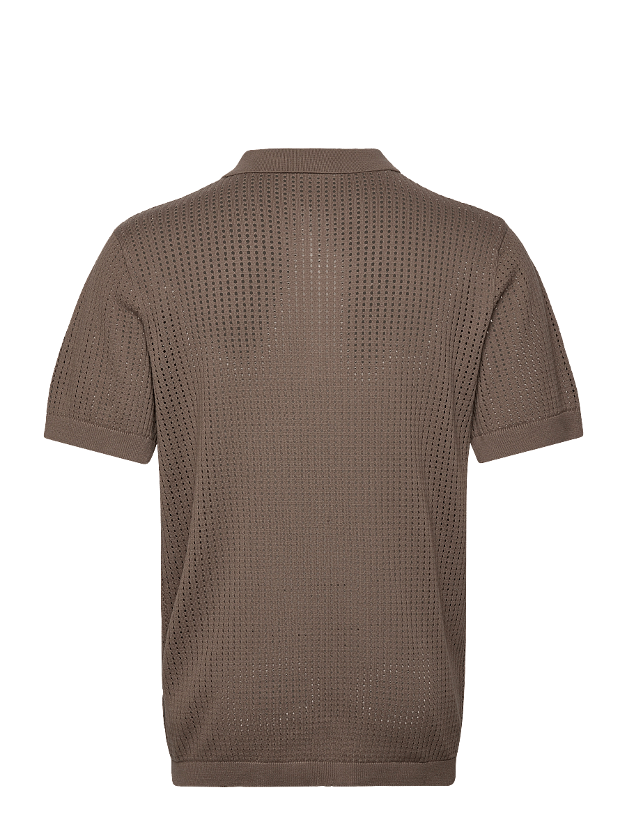 Lindbergh - Crochet knitted S/S v-neck polo - polostrik - dk stone - 2