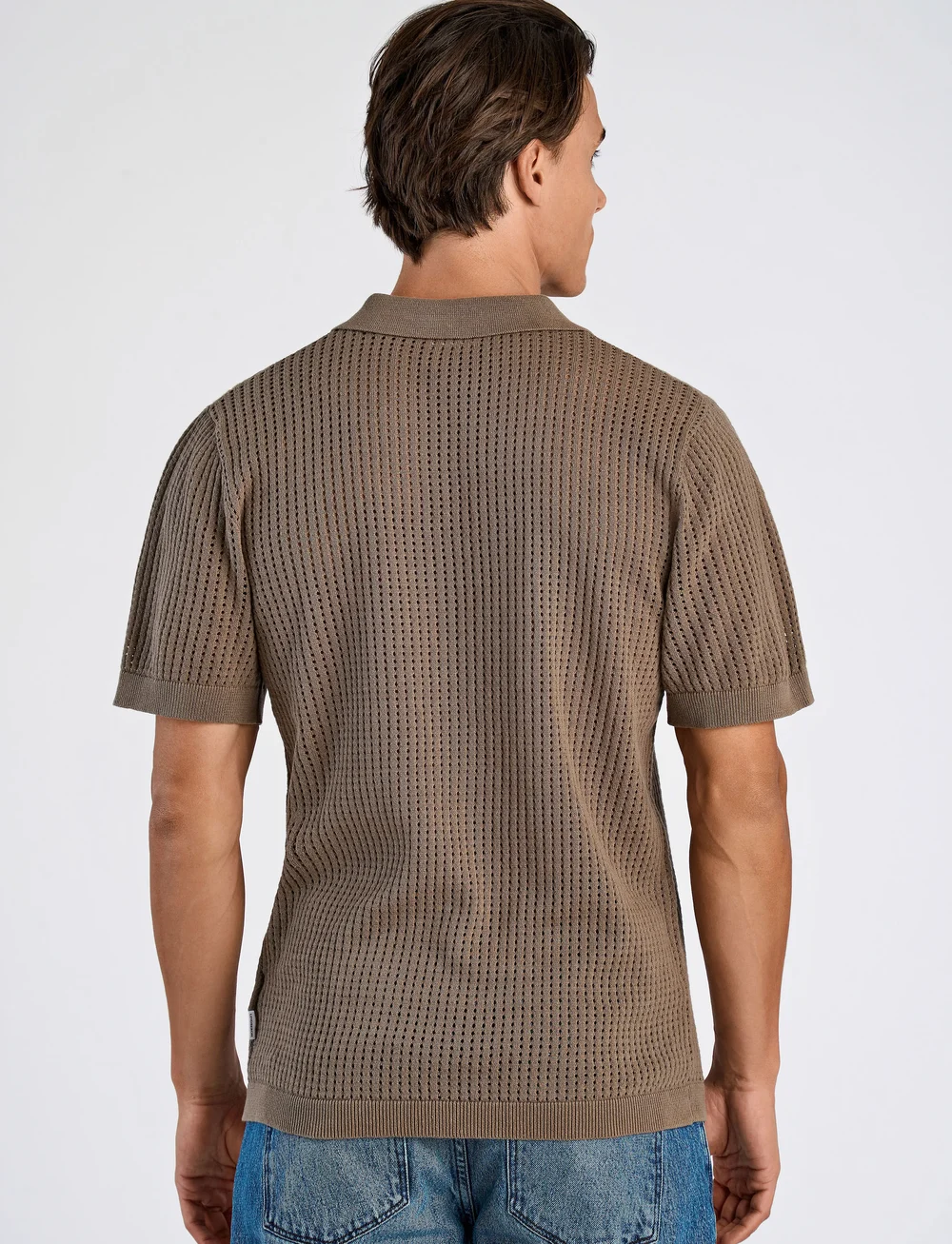 Lindbergh - Crochet knitted S/S v-neck polo - kootud polosärgid - dk stone - 3