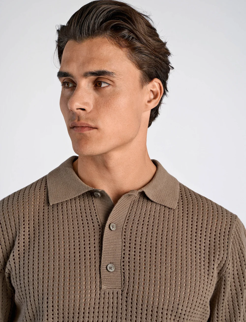 Lindbergh - Crochet knitted S/S v-neck polo - kootud polosärgid - dk stone - 5