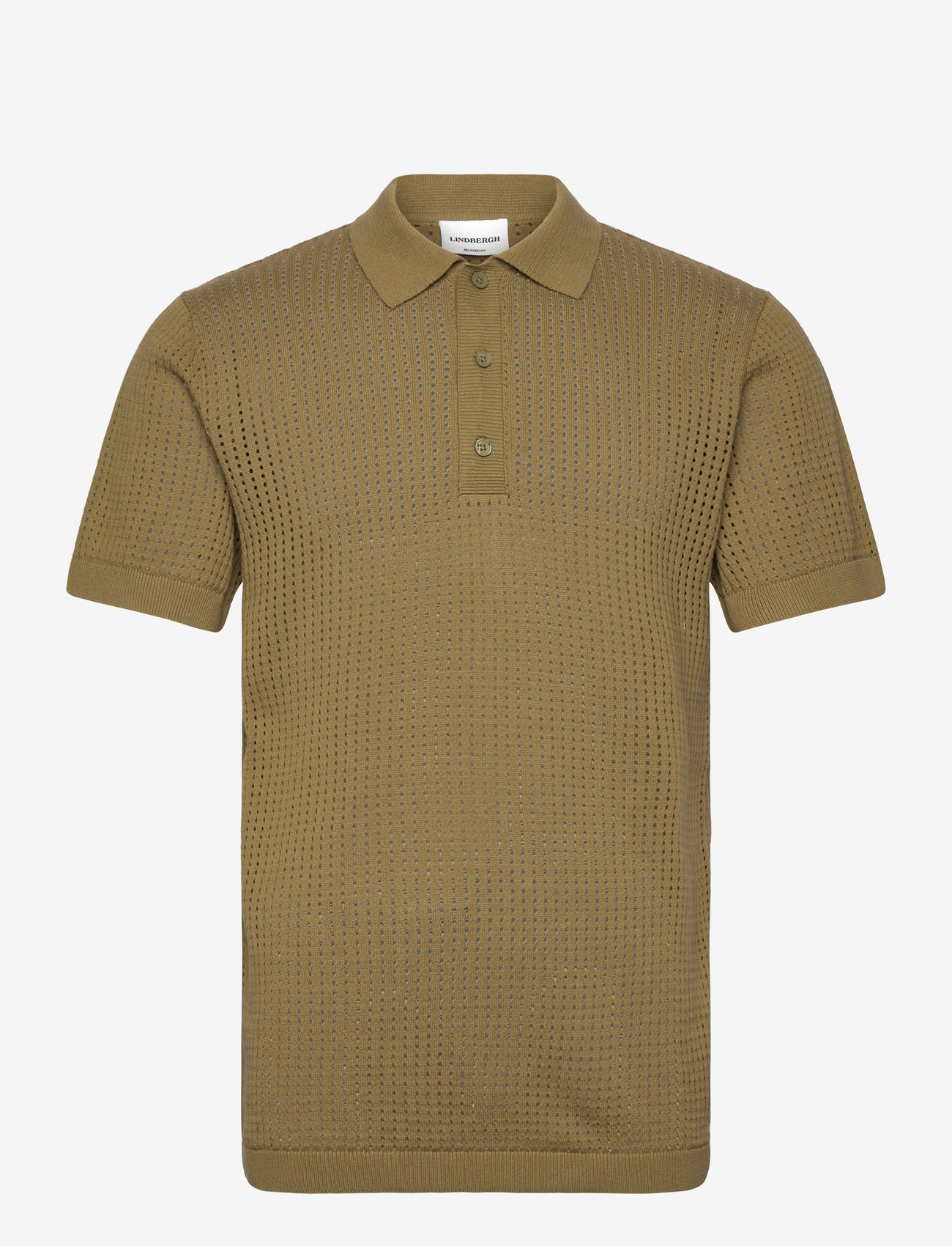 Lindbergh - Crochet knitted S/S v-neck polo - polostrik - moss green - 1