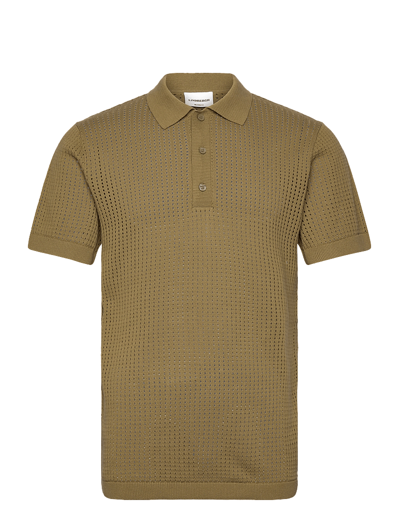 Lindbergh - Crochet knitted S/S v-neck polo - polostrik - moss green - 1