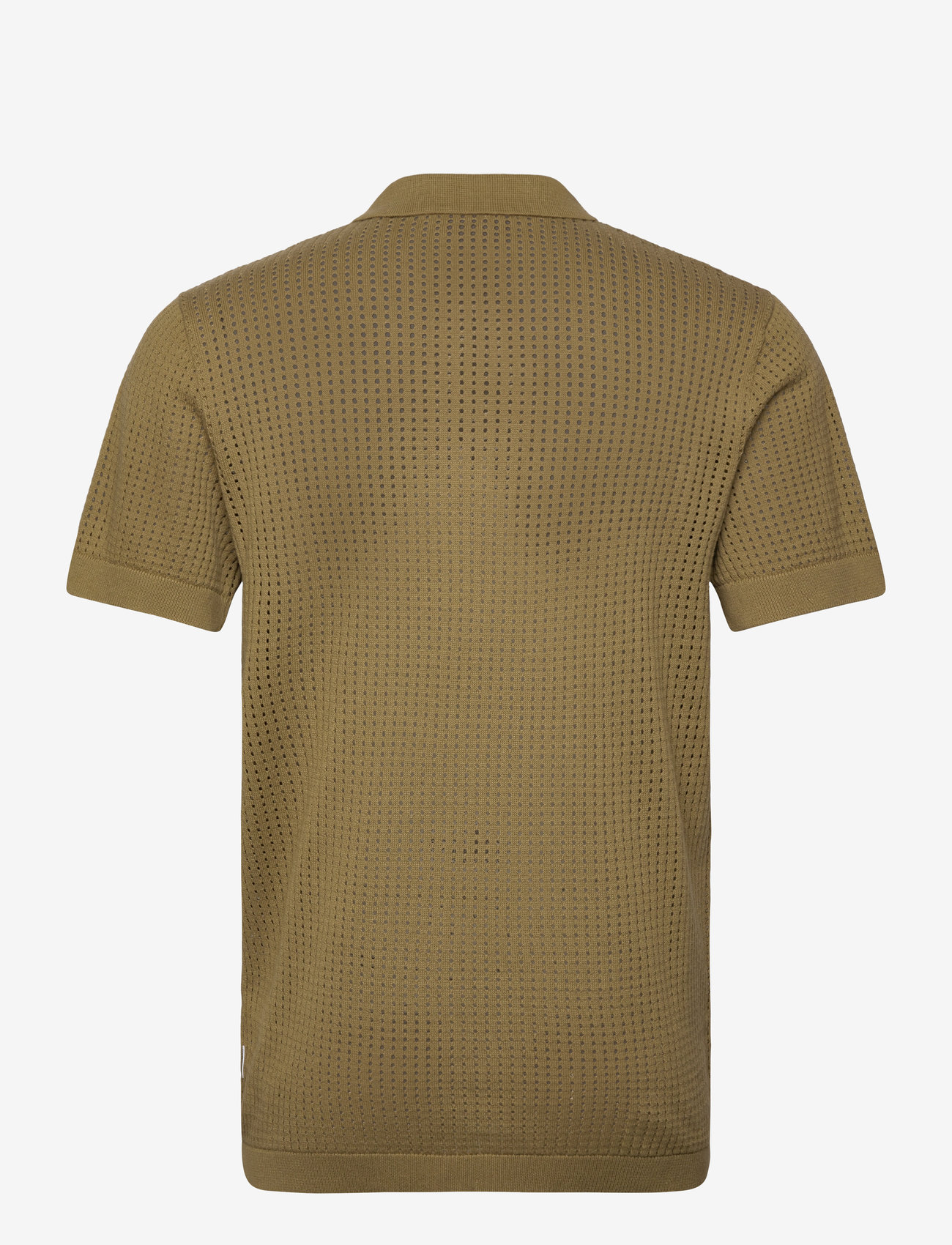 Lindbergh - Crochet knitted S/S v-neck polo - polostrik - moss green - 2