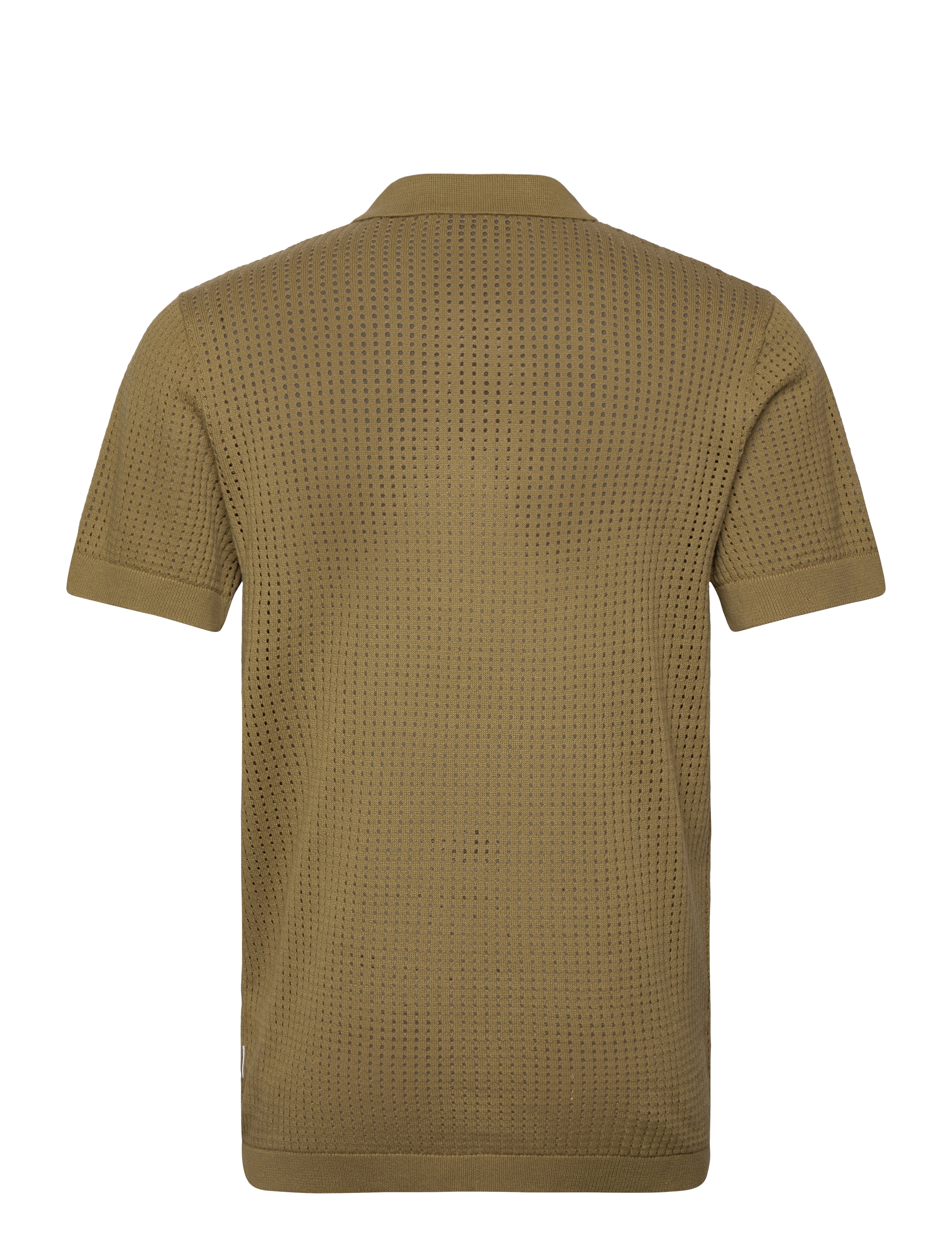 Lindbergh - Crochet knitted S/S v-neck polo - gestrickte polohemden - moss green - 2