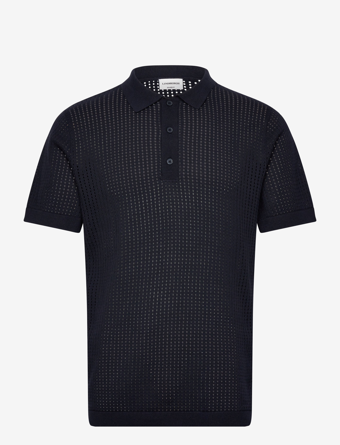 Lindbergh - Crochet knitted S/S v-neck polo - neulotut poolot - navy - 1