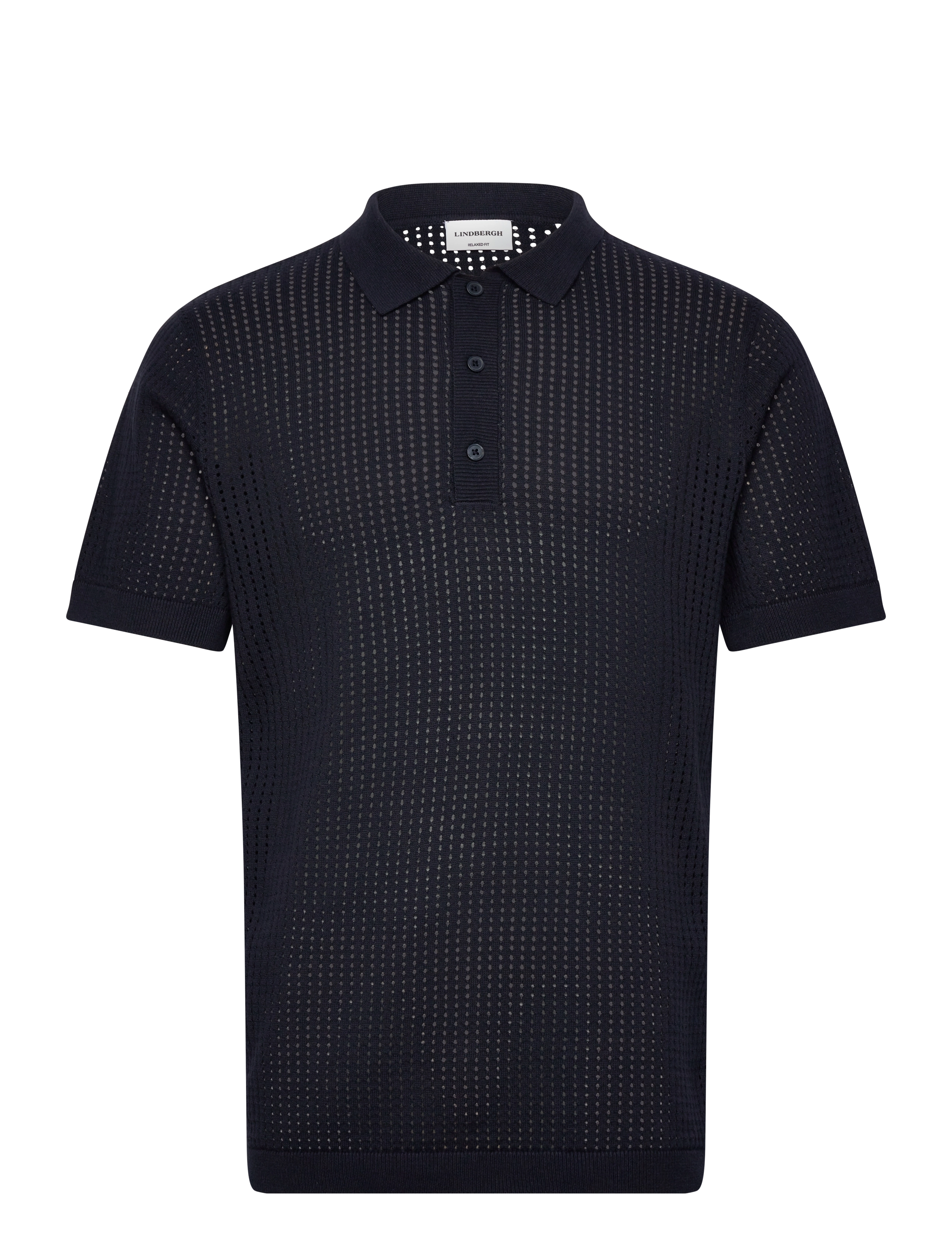Lindbergh Crochet knitted S/S v-neck polo - Strickmode - NAVY / navy