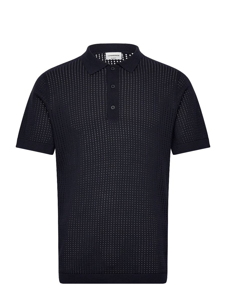 Lindbergh - Crochet knitted S/S v-neck polo - polostrik - navy - 1