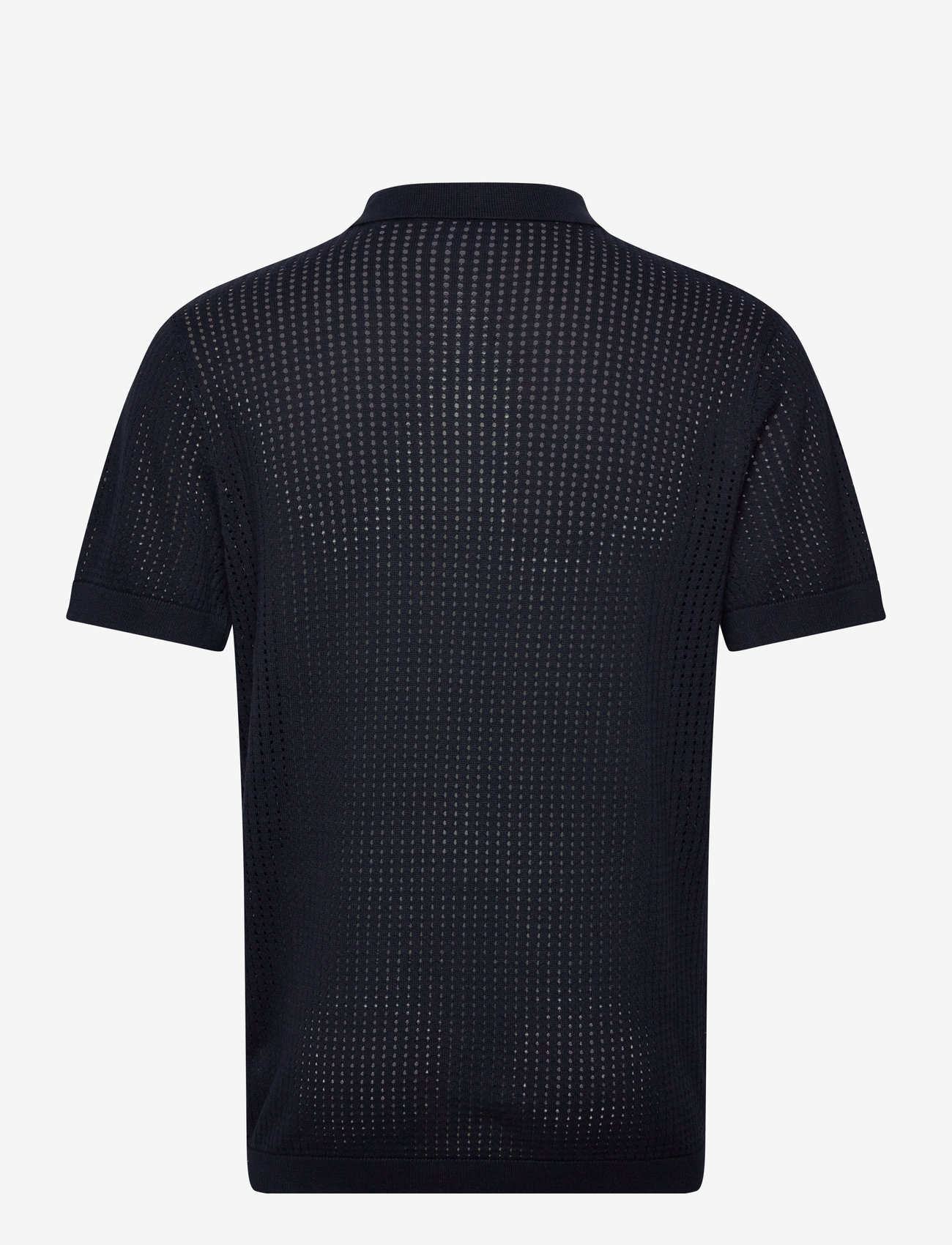 Lindbergh - Crochet knitted S/S v-neck polo - neulotut poolot - navy - 2