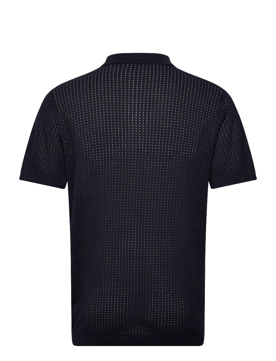 Lindbergh - Crochet knitted S/S v-neck polo - polostrik - navy - 2