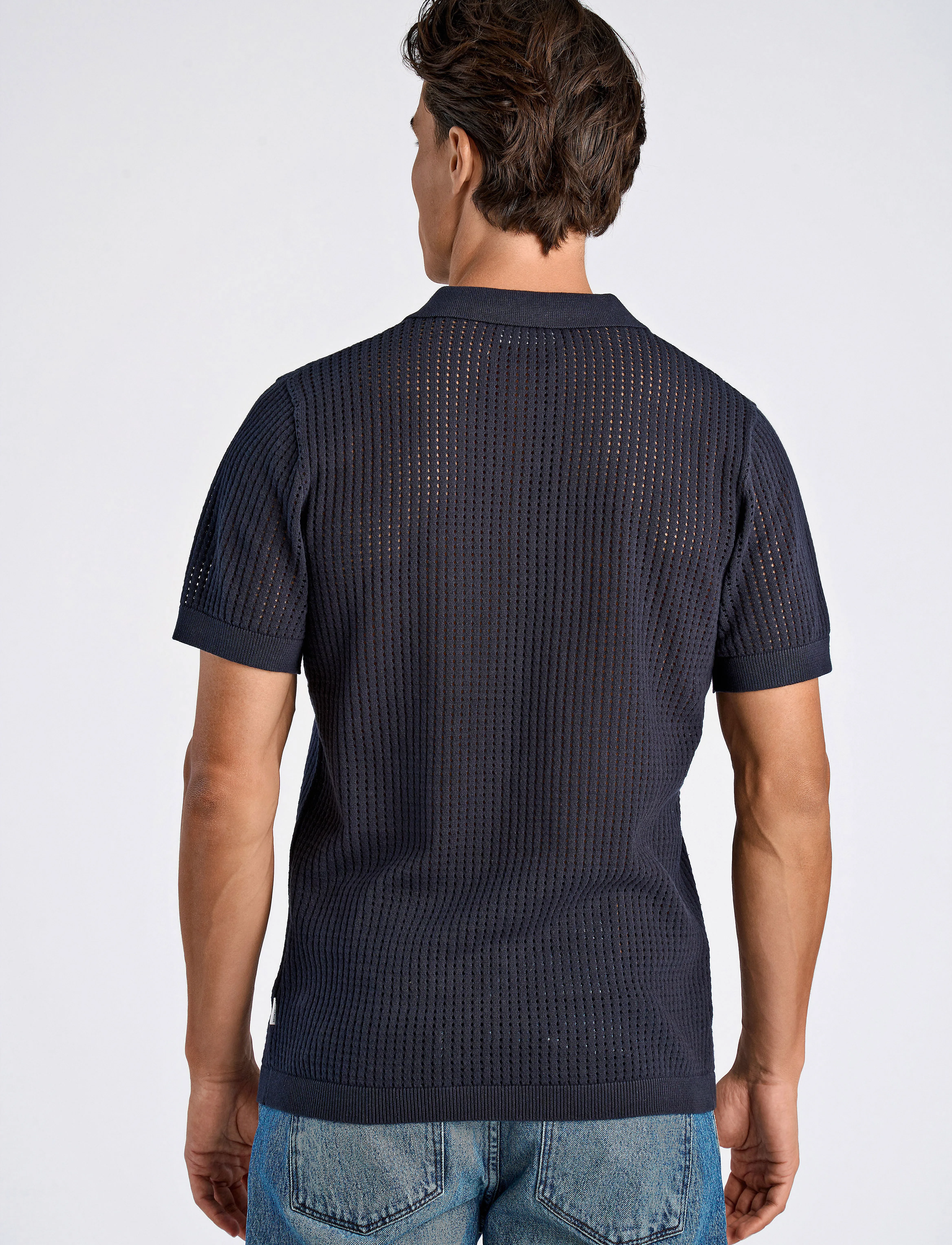 Lindbergh - Crochet knitted S/S v-neck polo - polostrik - navy - 3