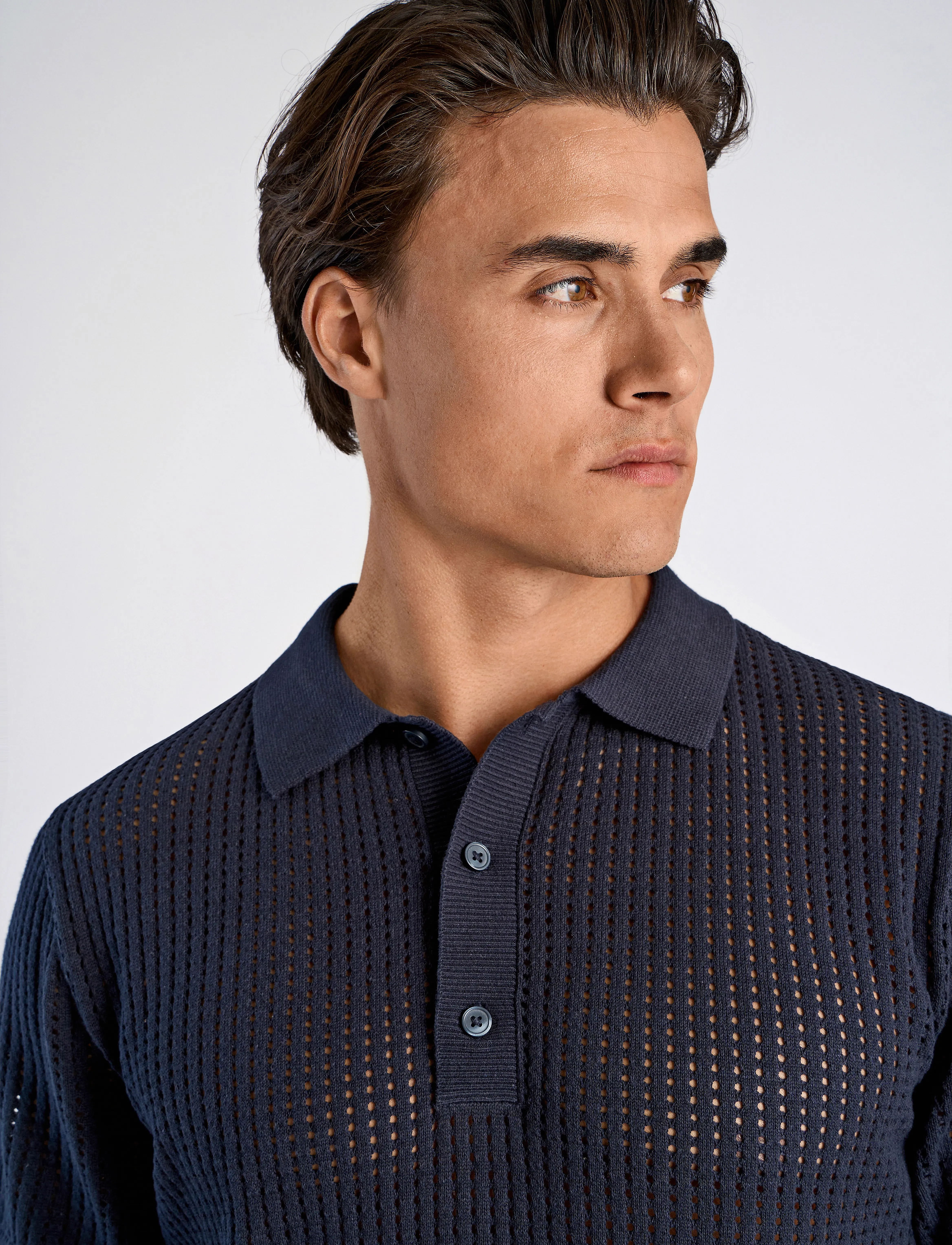 Lindbergh - Crochet knitted S/S v-neck polo - polostrik - navy - 5