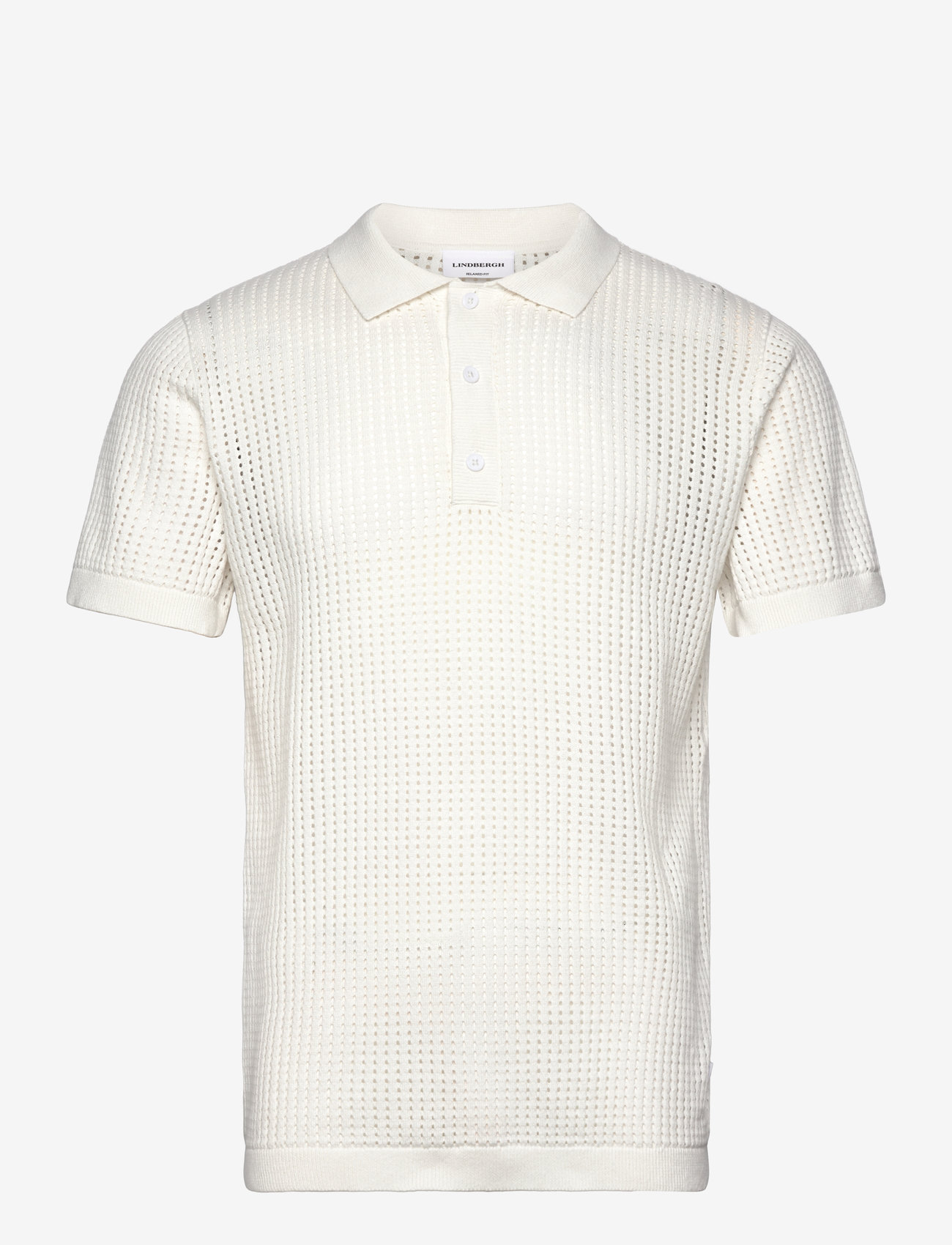 Lindbergh - Crochet knitted S/S v-neck polo - stickade pikéer - salt white - 1